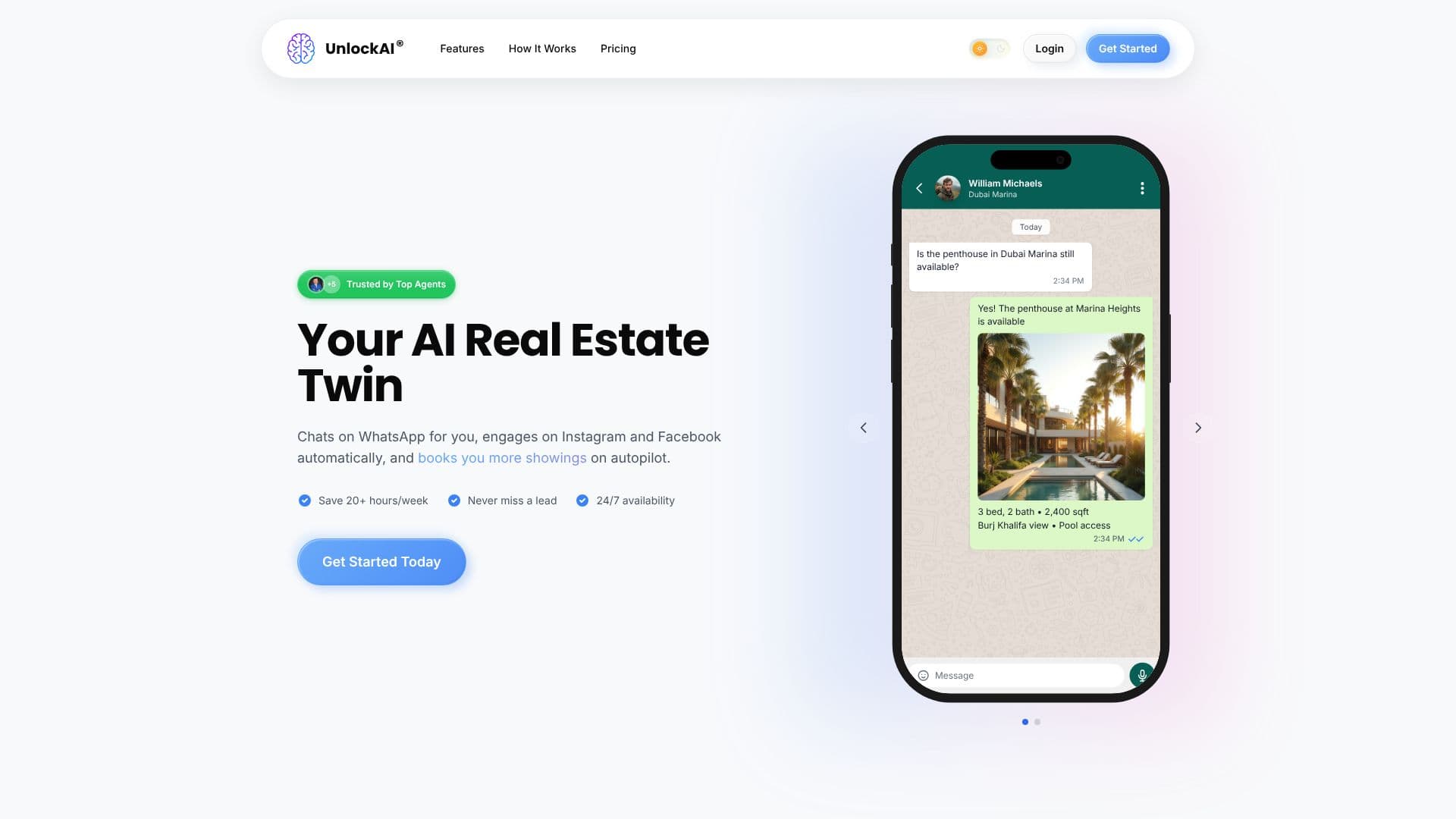 لقطة شاشة لـ UnlockAI - وكلاء الذكاء الاصطناعي للعقارات