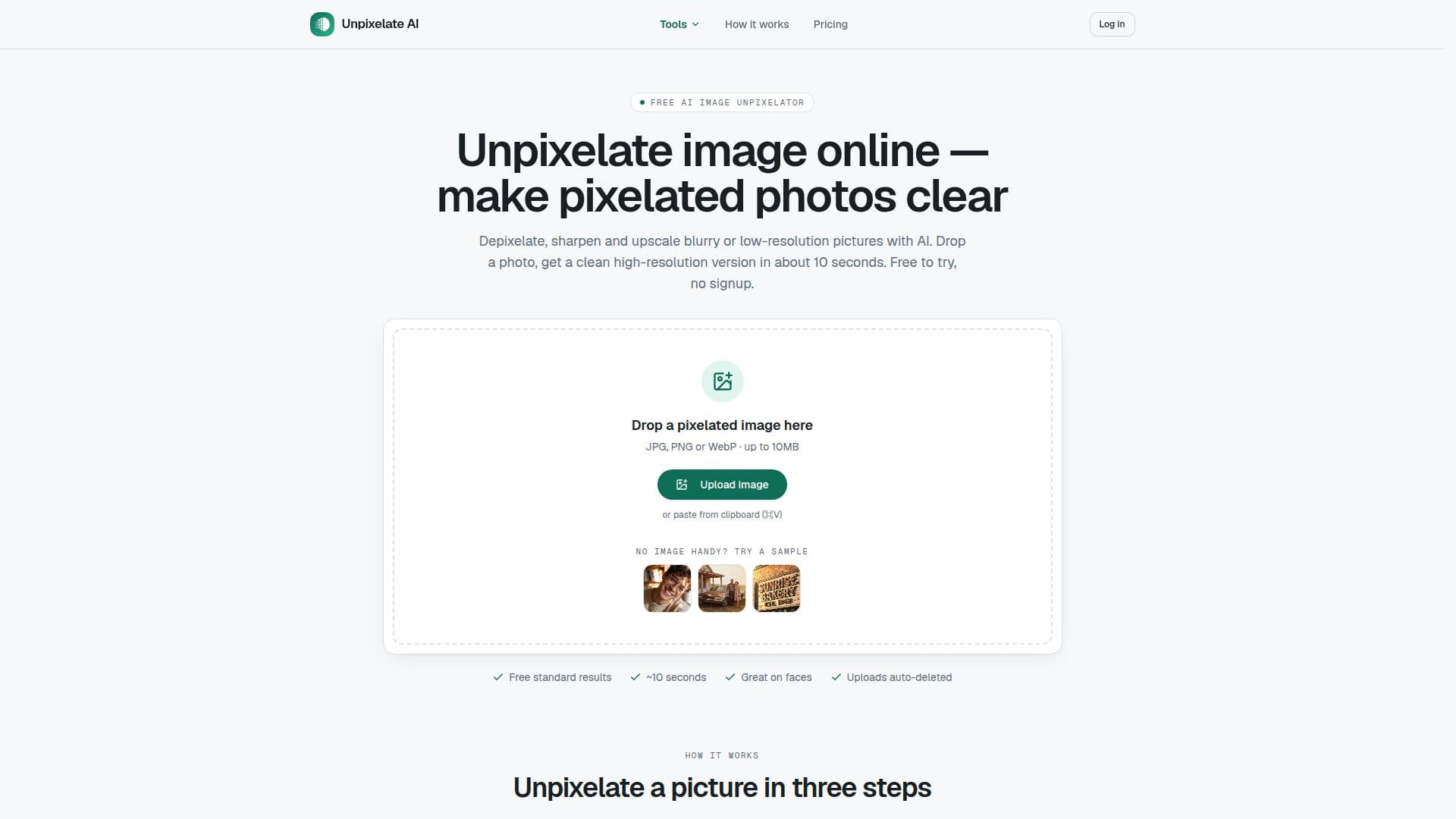 Unpixelate AI screenshot