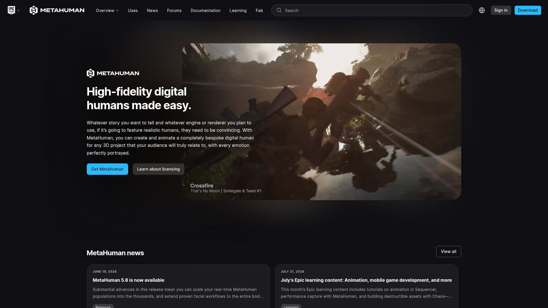 لقطة شاشة لـ محرك Unreal MetaHuman