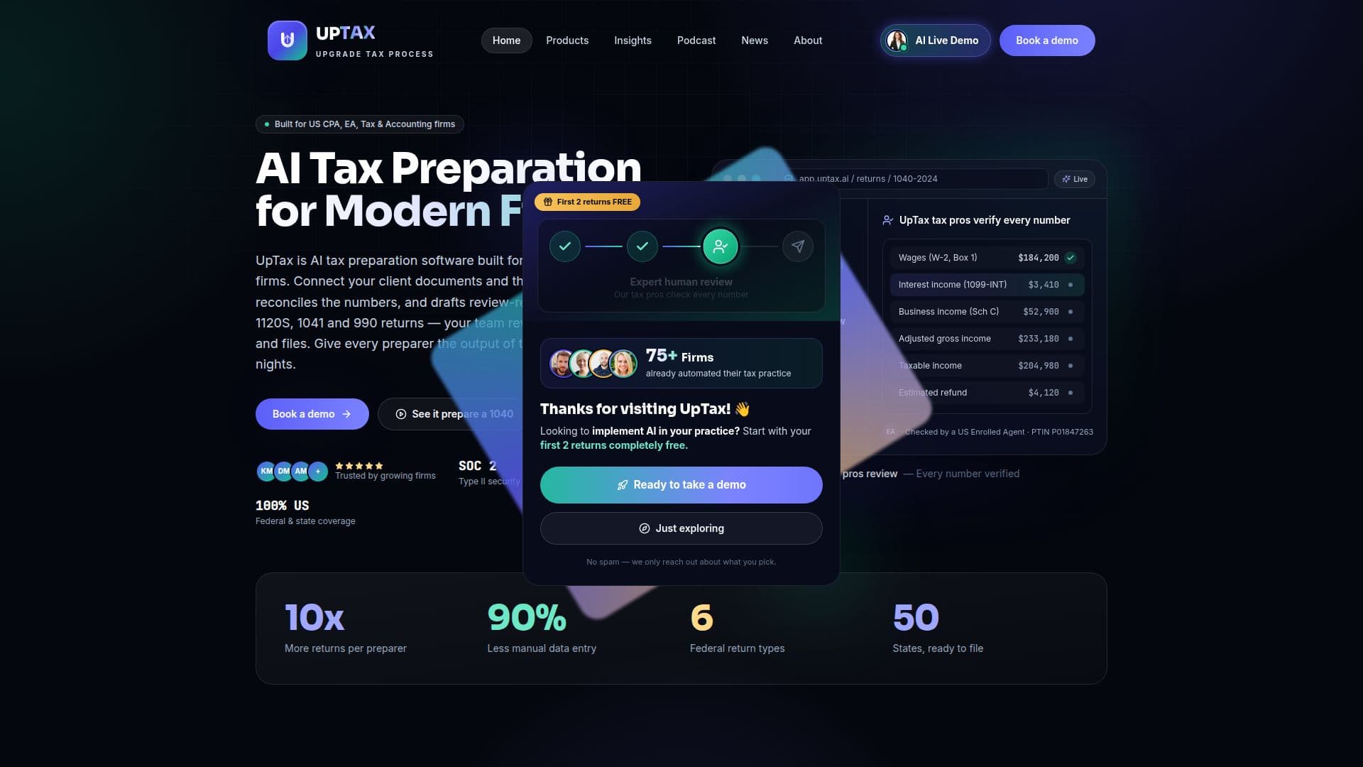 UpTax AI Tax Preparation Software screenshot