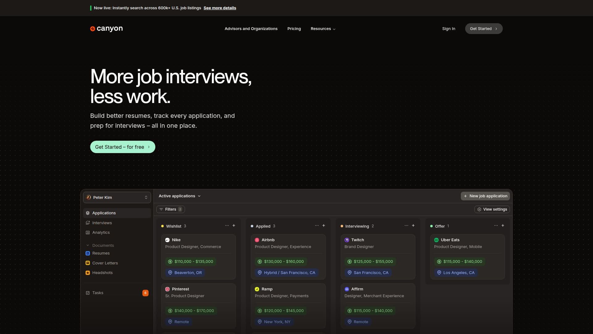 Canyon – The Modern Career Platform screenshot