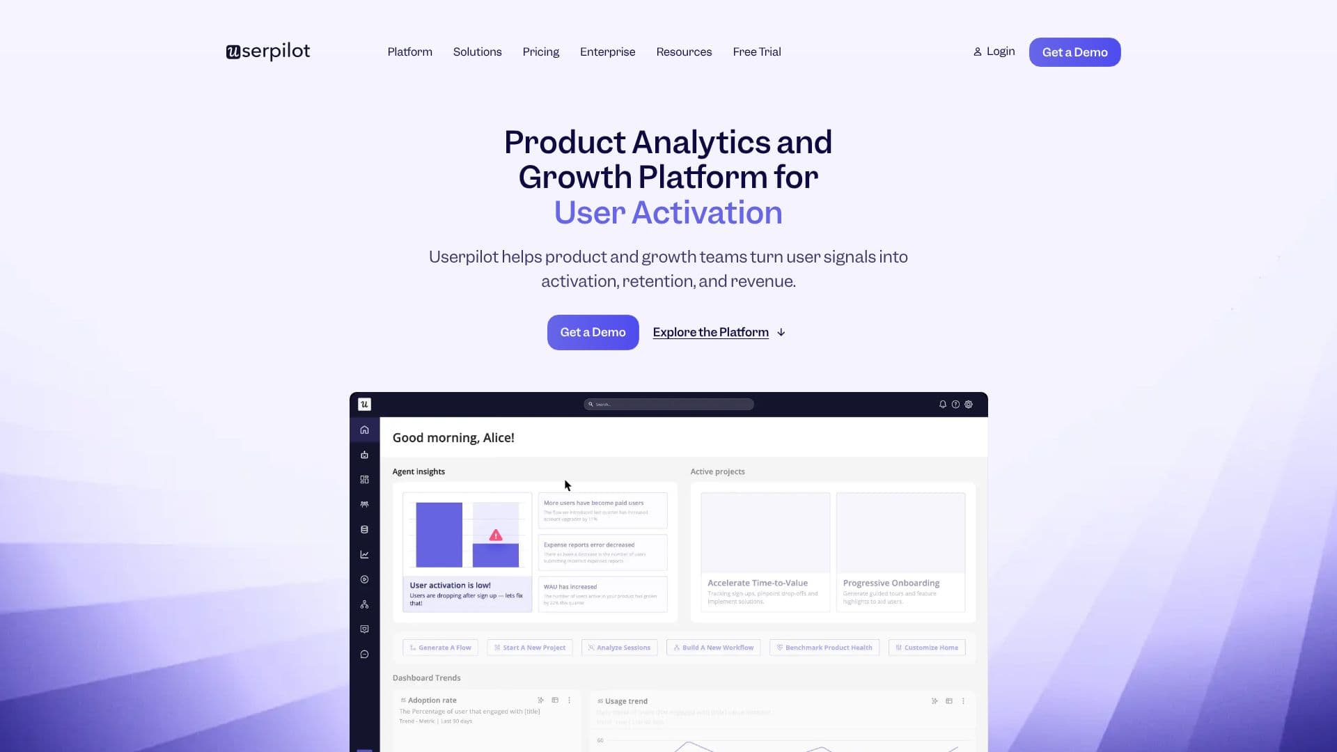 لقطة شاشة لـ منصة نمو المنتجات Userpilot