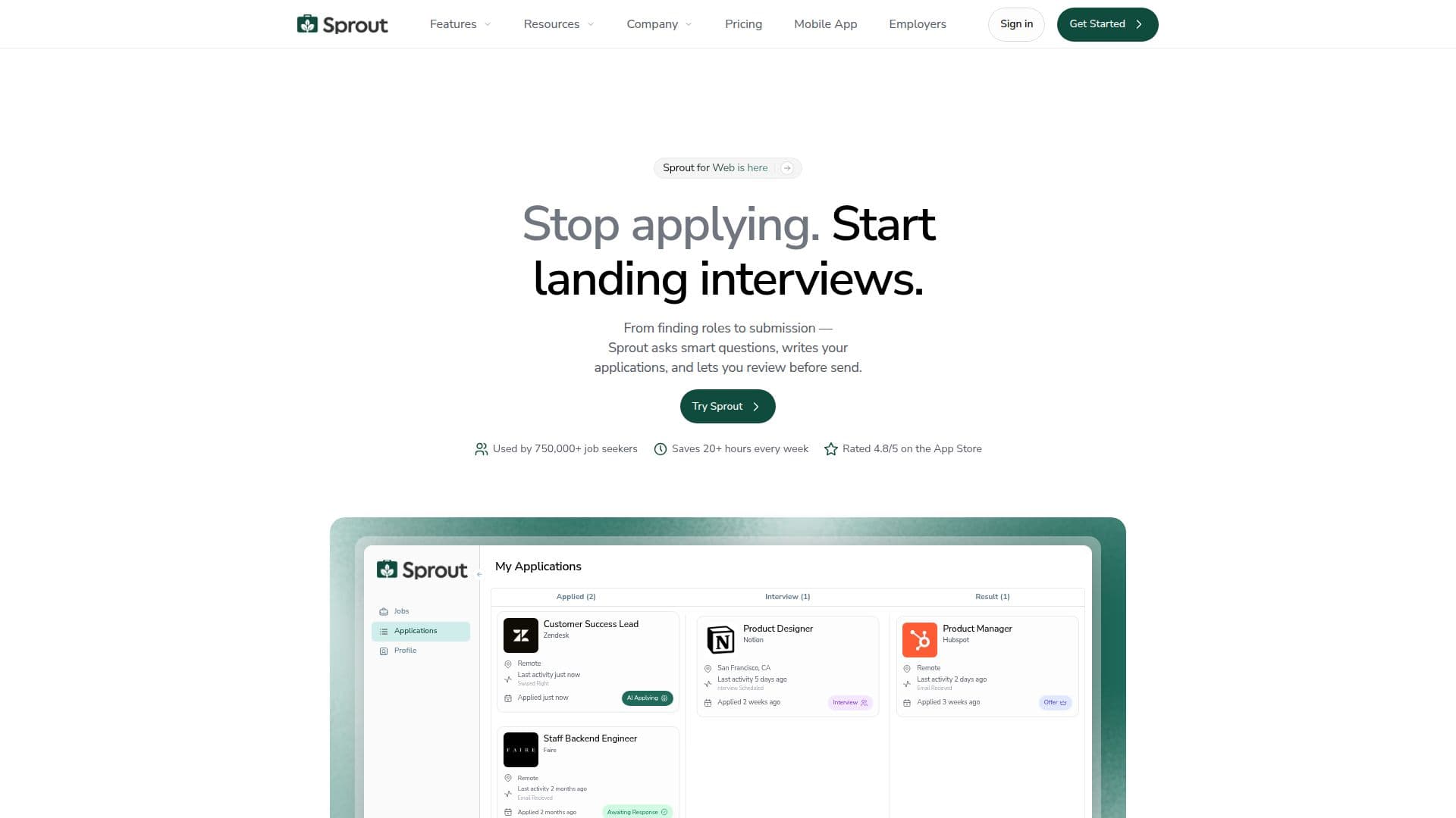 Sprout - Outil de Recherche d'Emploi AI screenshot