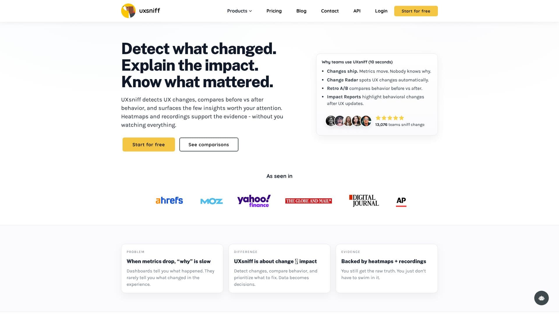 UXsniff AI UX 변경 사항 스크린샷