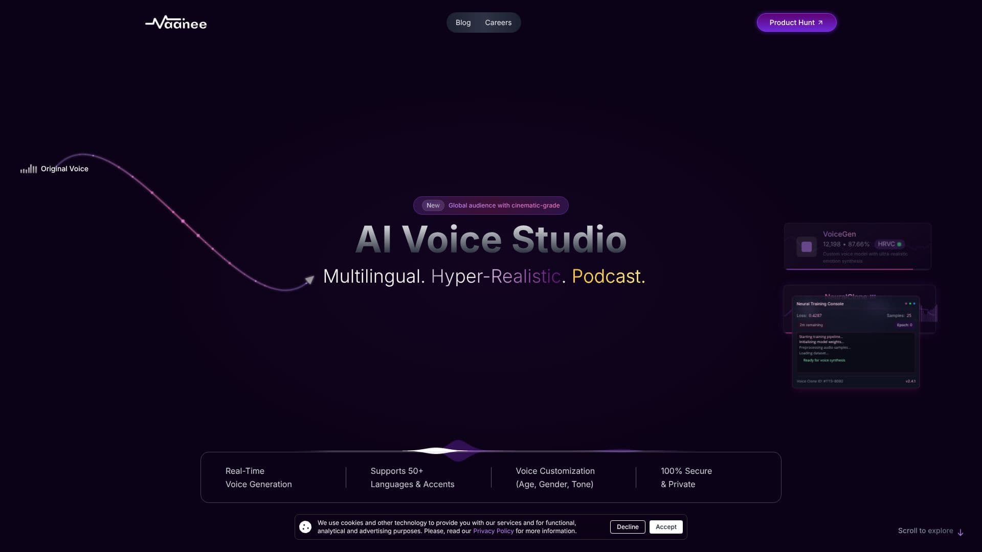 Screenshot von Vaanee Labs AI Voice