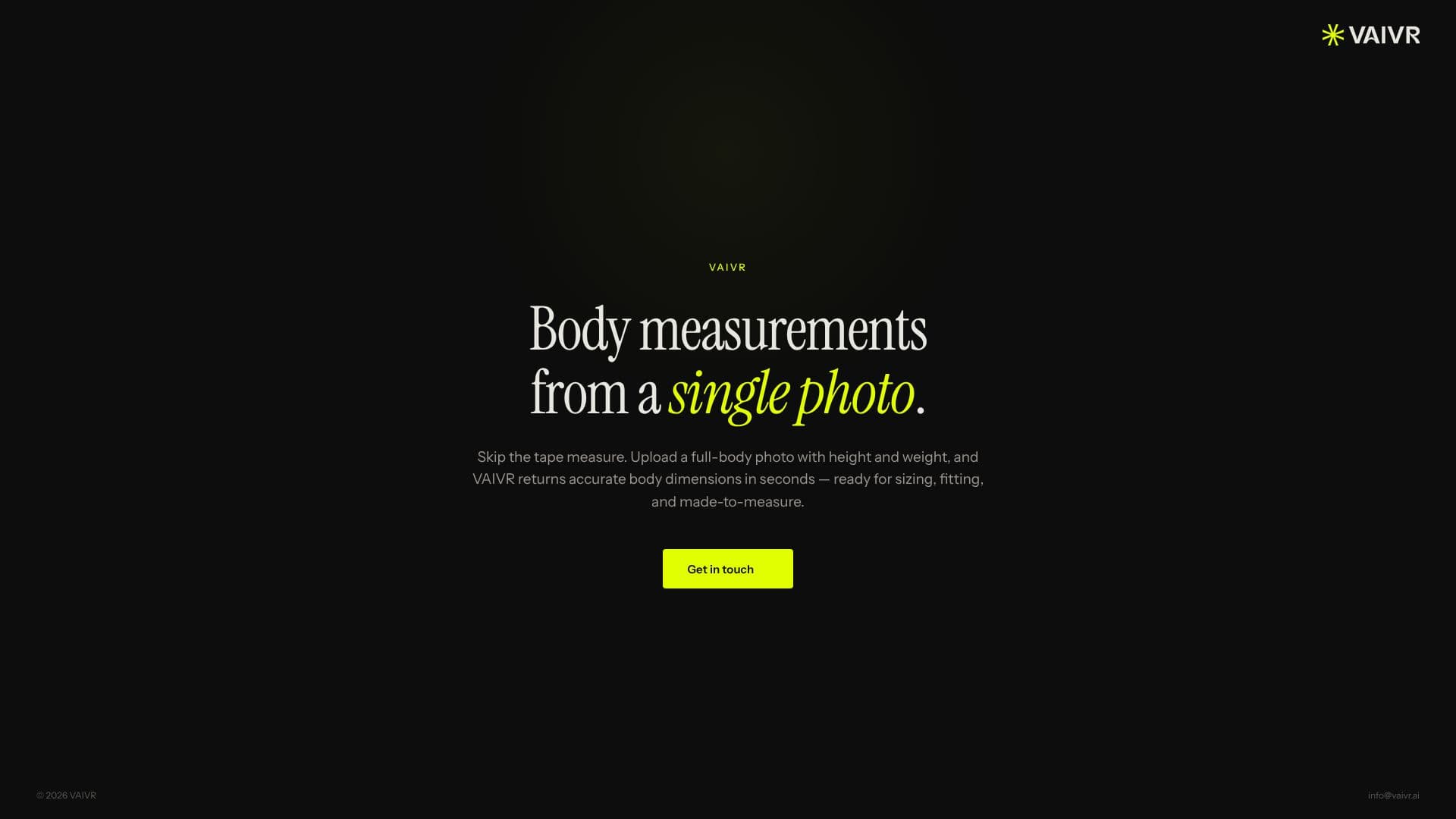VAIVR Body Measurements screenshot