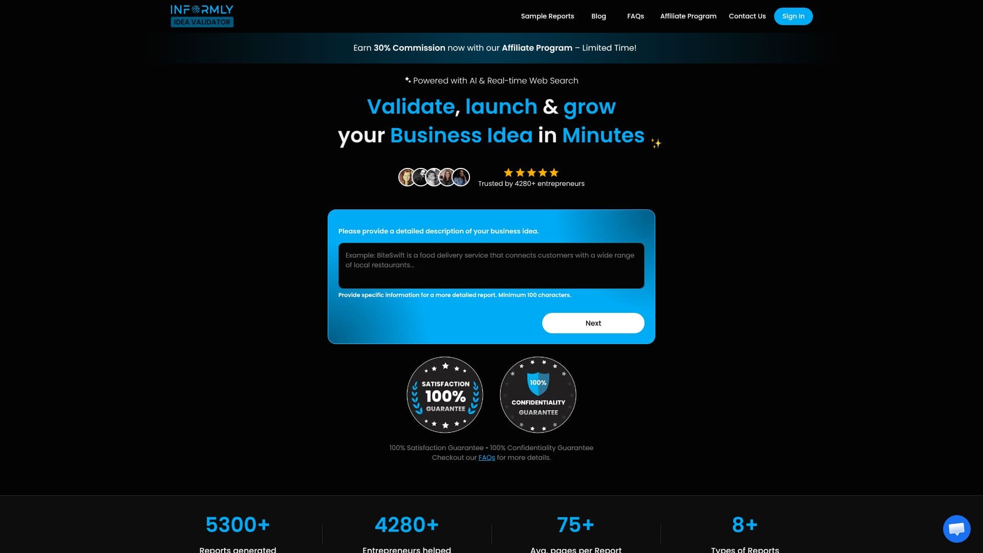 Screenshot von Informly Idea Validator