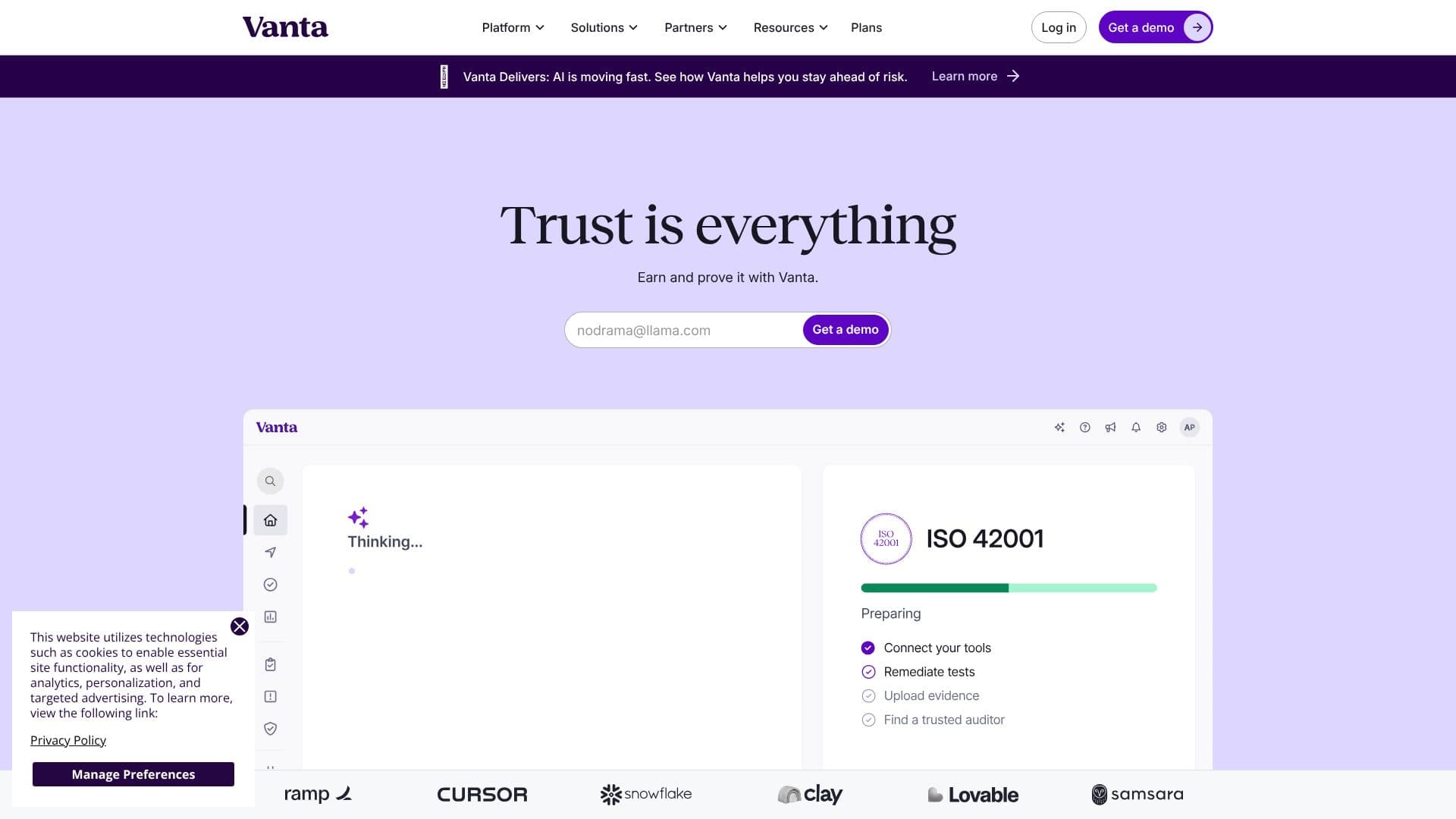 Tangkapan layar Platform Kepatuhan Vanta