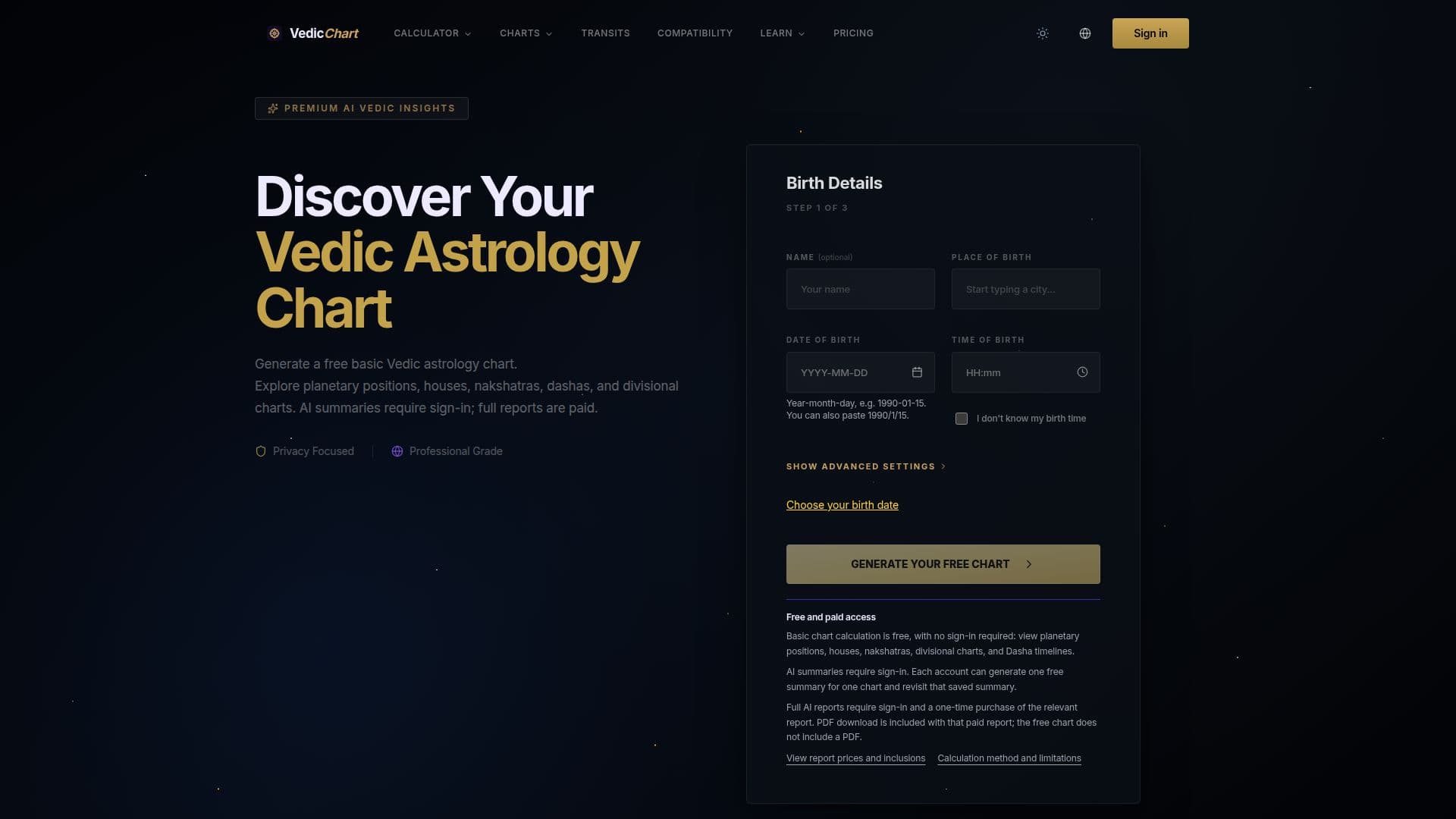 Vedic Astrology Chart screenshot
