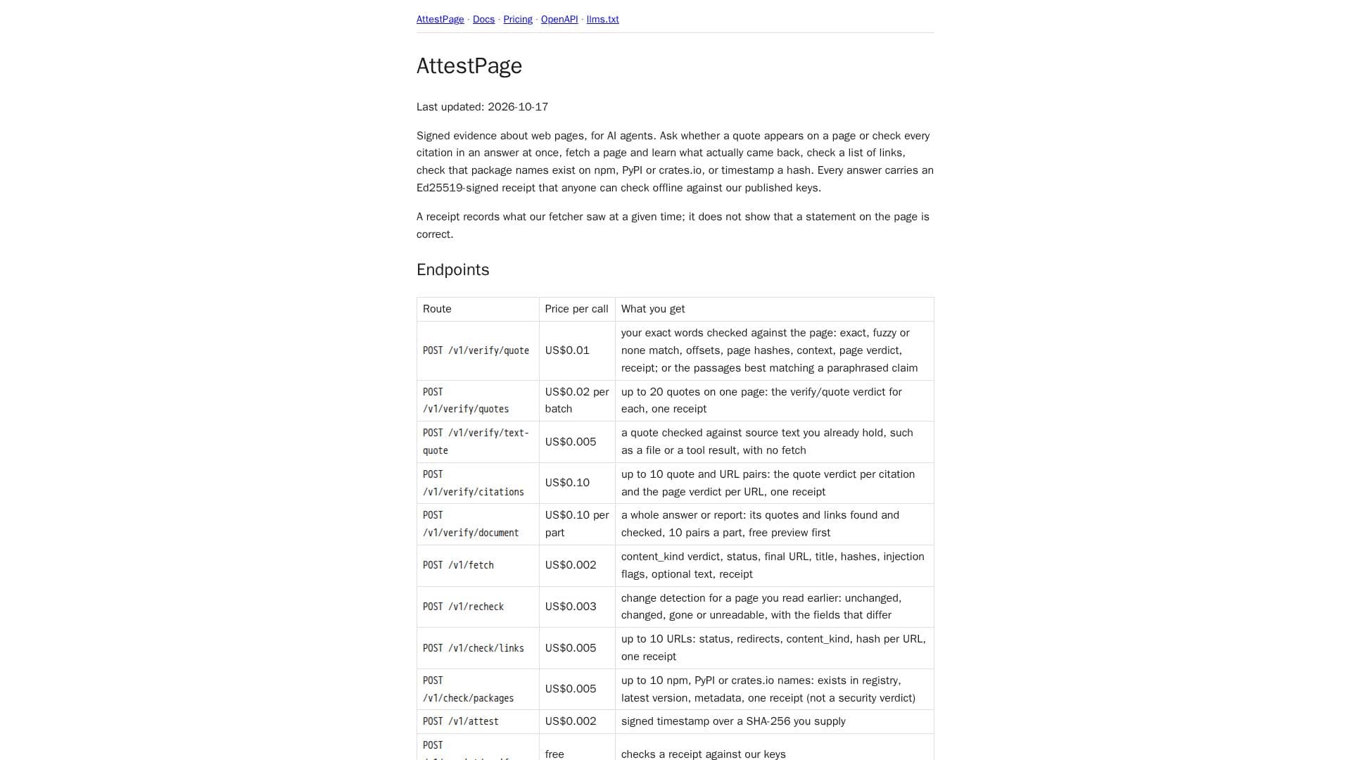 Screenshot von AttestPage