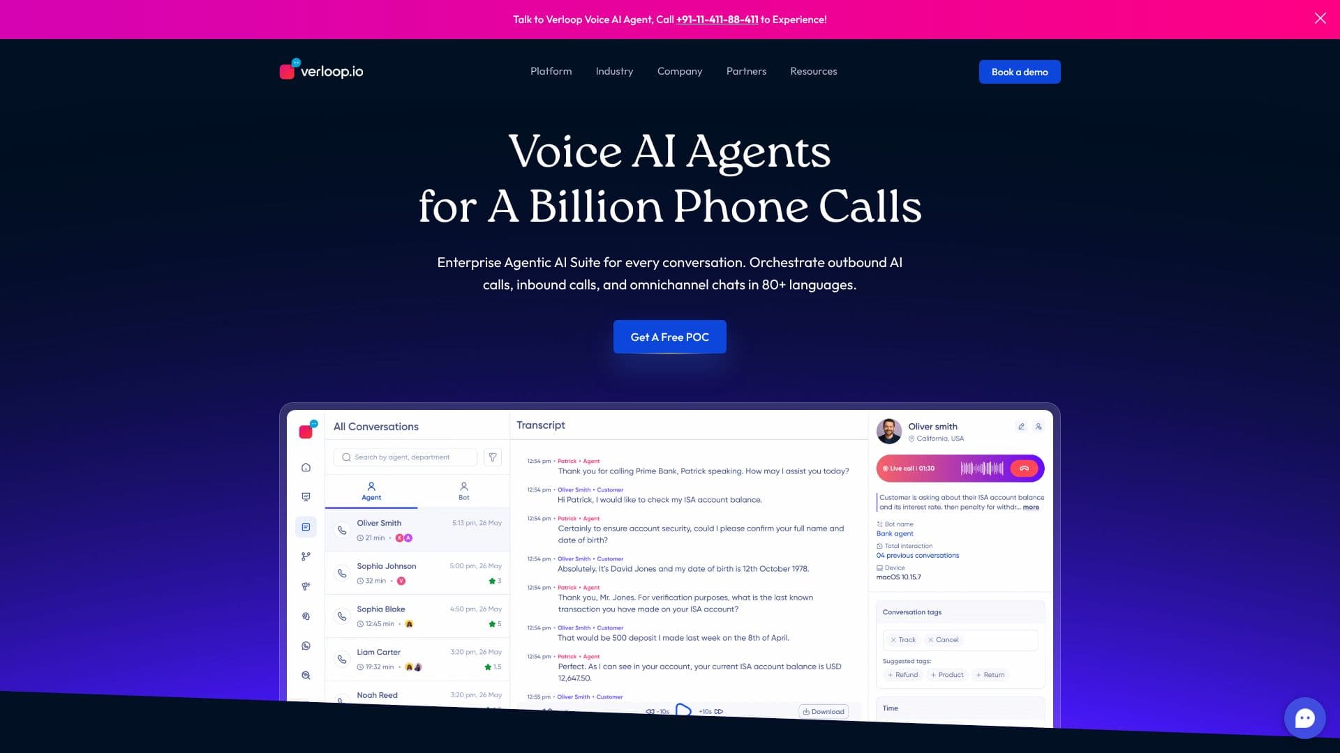 Captura de pantalla de Agentes de Voz con IA - Verloop.io