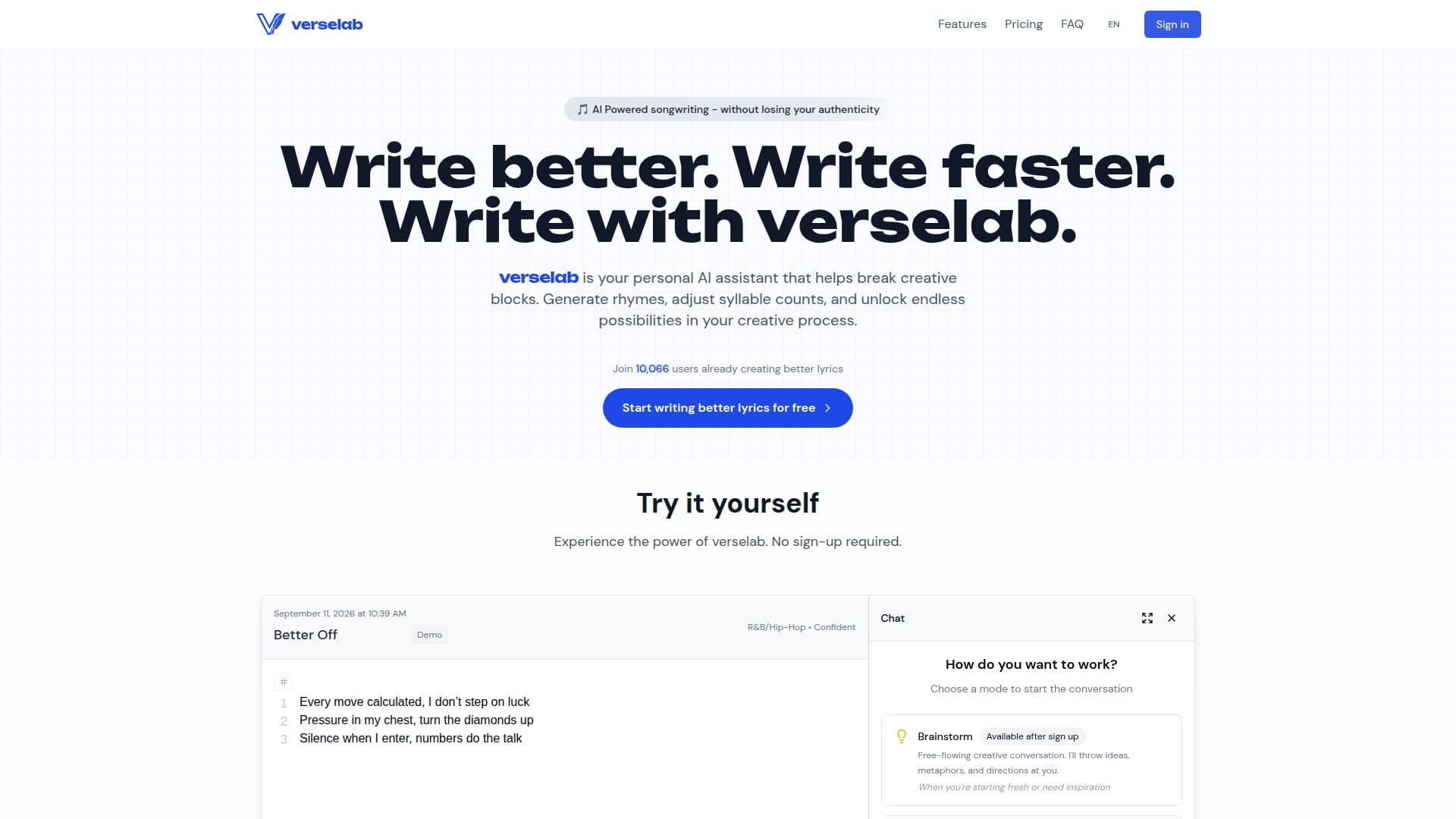 VerseLab AI Lyric Assistant screenshot