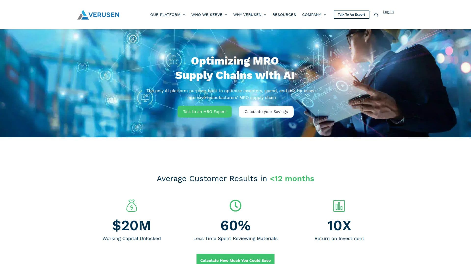 Verusen: AI MRO Optimization Platform screenshot