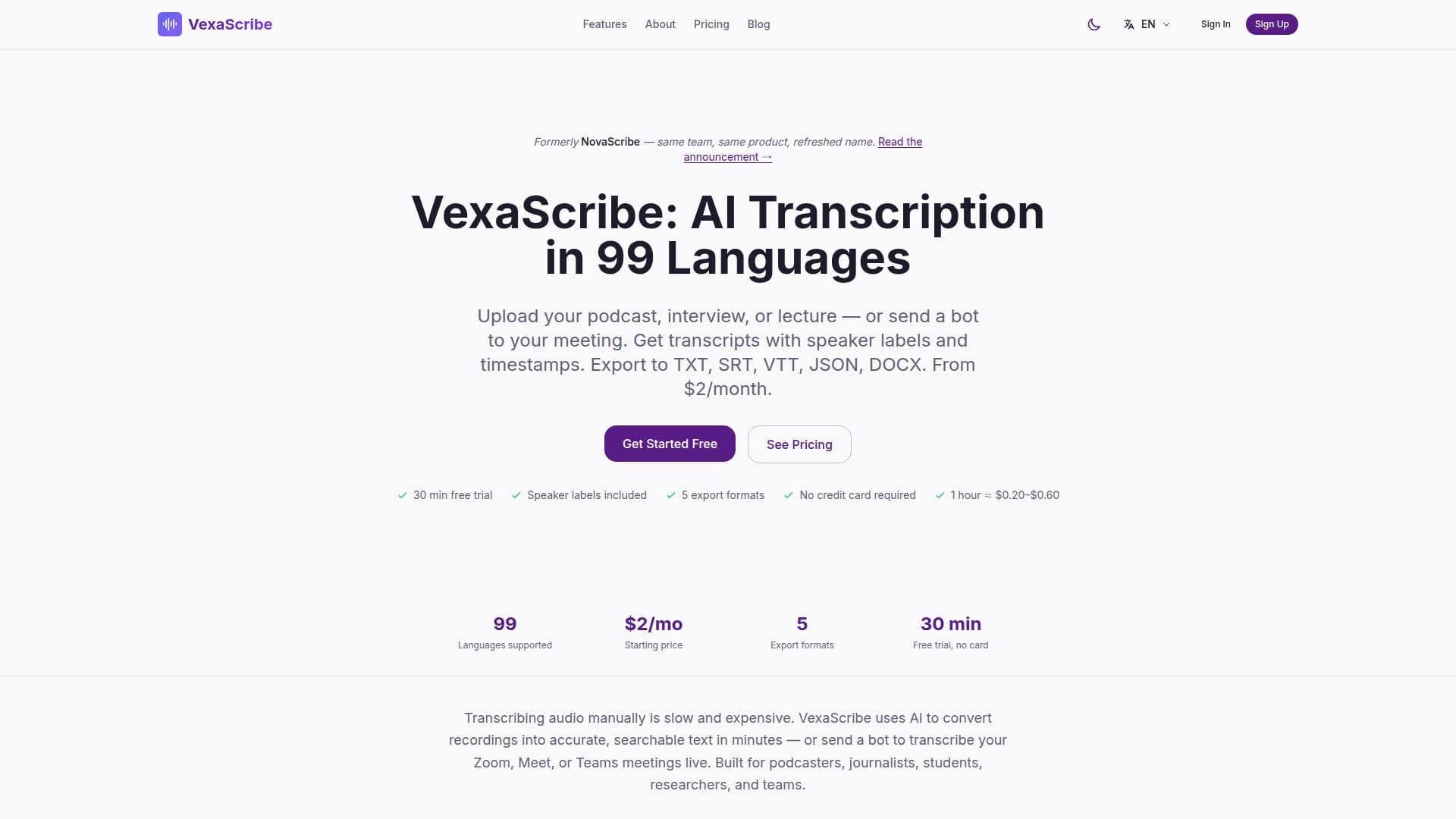 VexaScribe: AI 전사 도구 screenshot