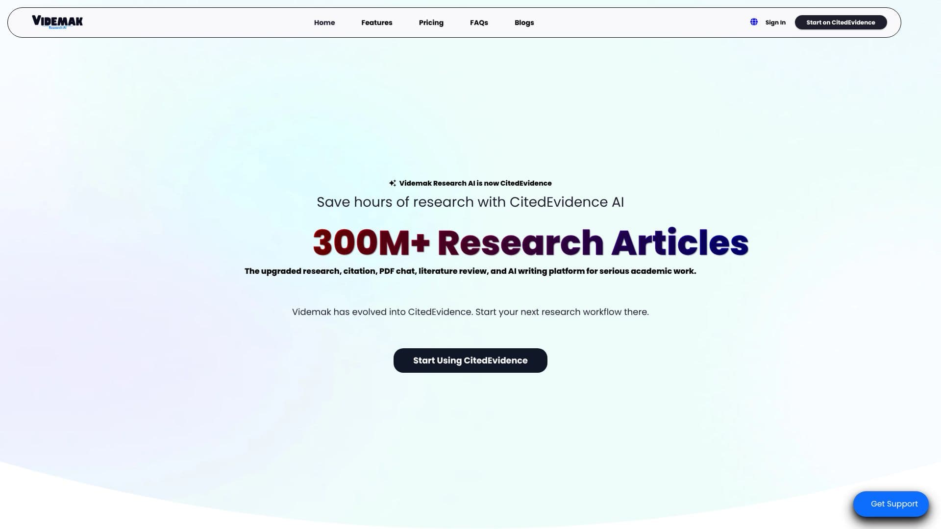 Screenshot von CitedEvidence