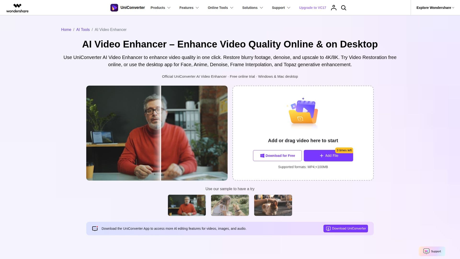 Screenshot von Wondershare UniConverter — AI Video Enhancer