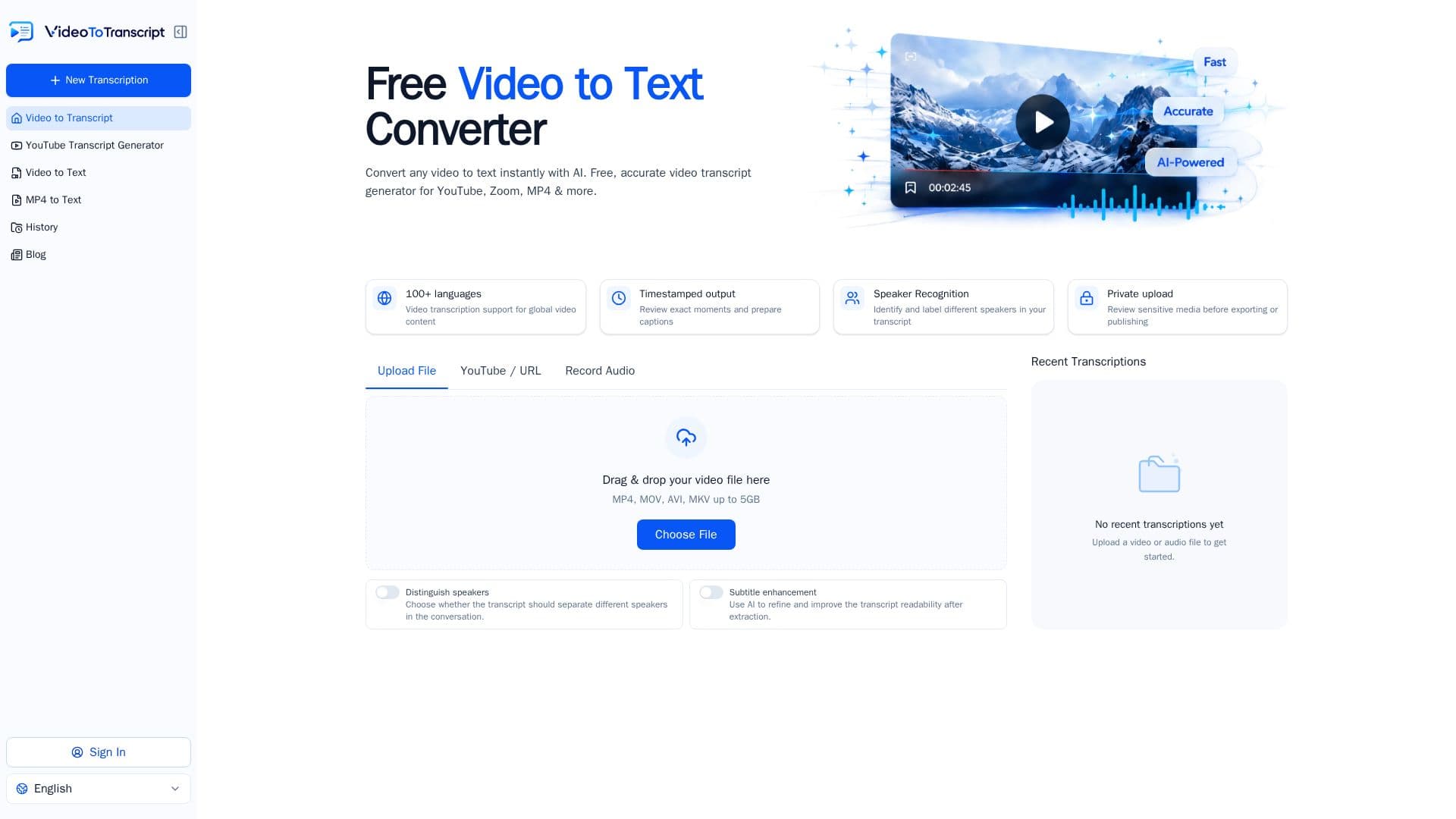 Video to Transcript Converter 스크린샷