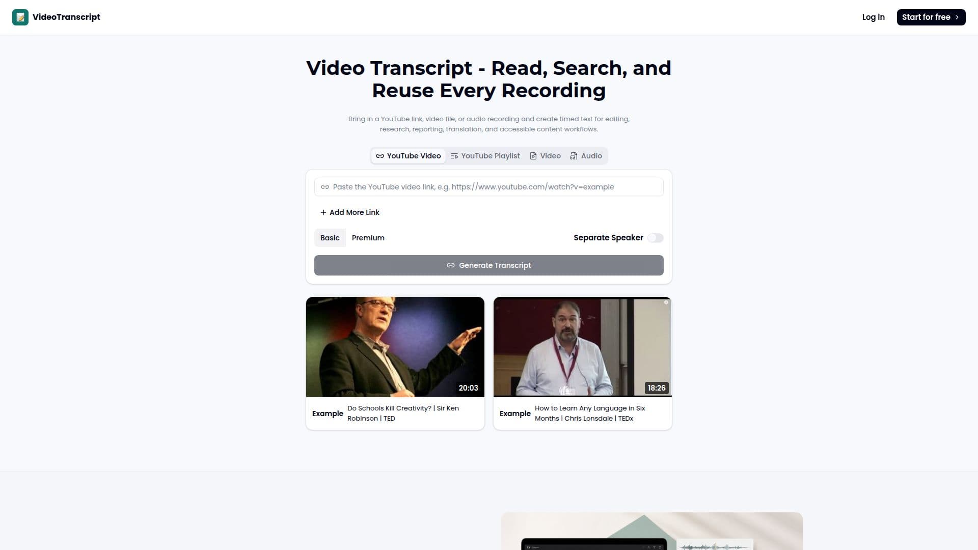Video Transcript screenshot