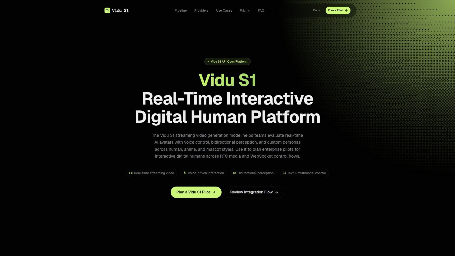 Captura de pantalla de Plataforma de Avatar Interactivo de IA en Tiempo Real Vidu S1