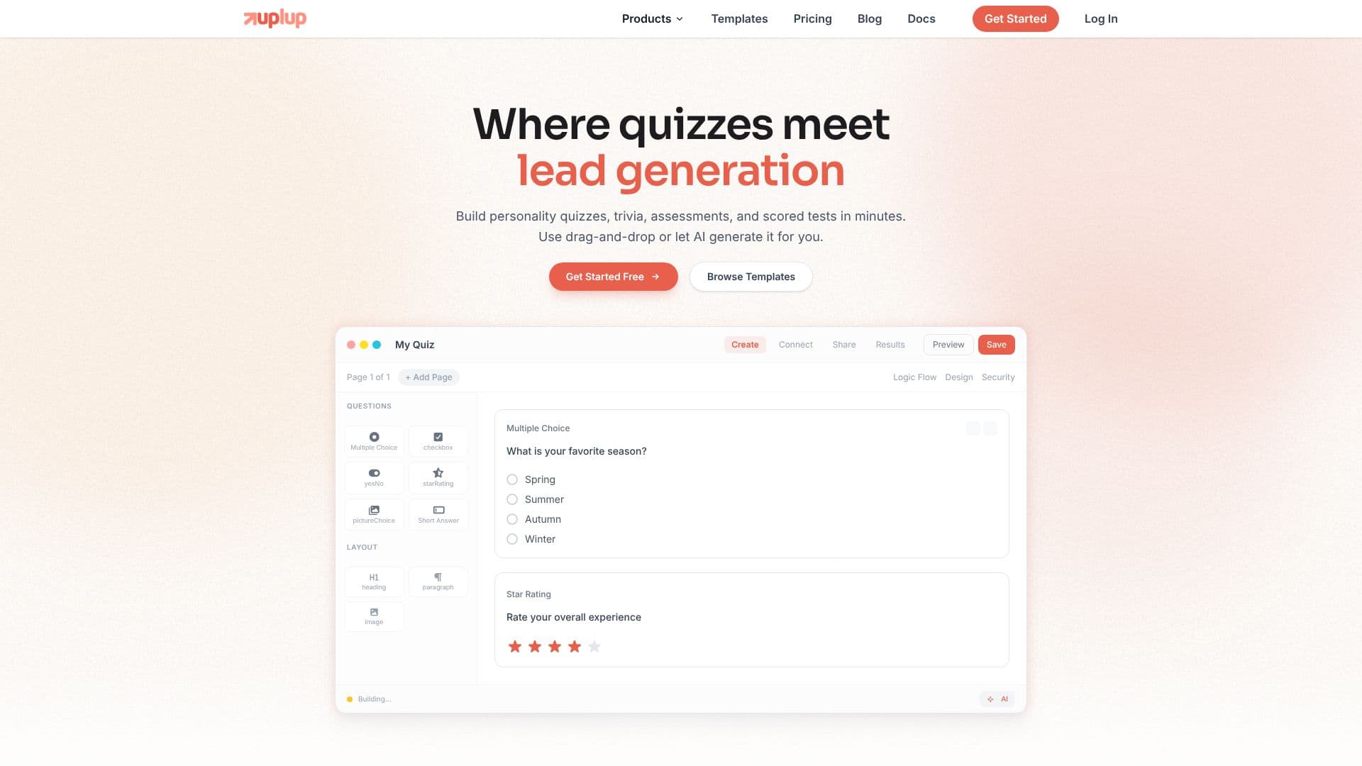 Captura de tela do Uplup AI Quiz Builder