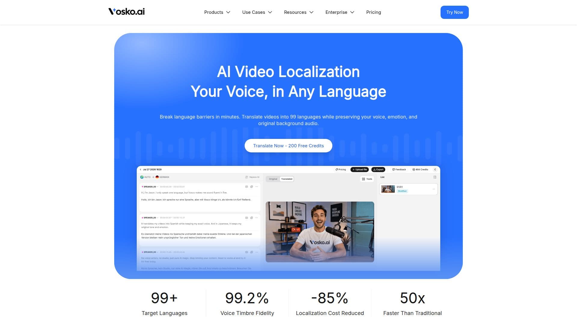 Capture d’écran de Vosko AI Vidéo Localisation