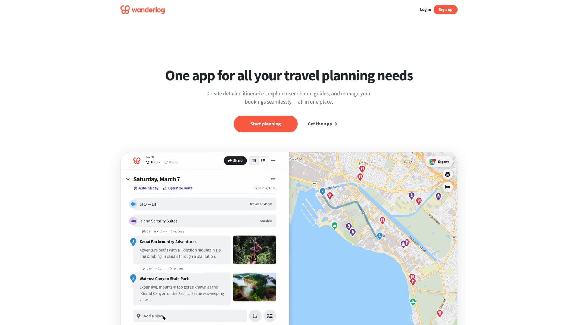 Wanderlog travel planner screenshot