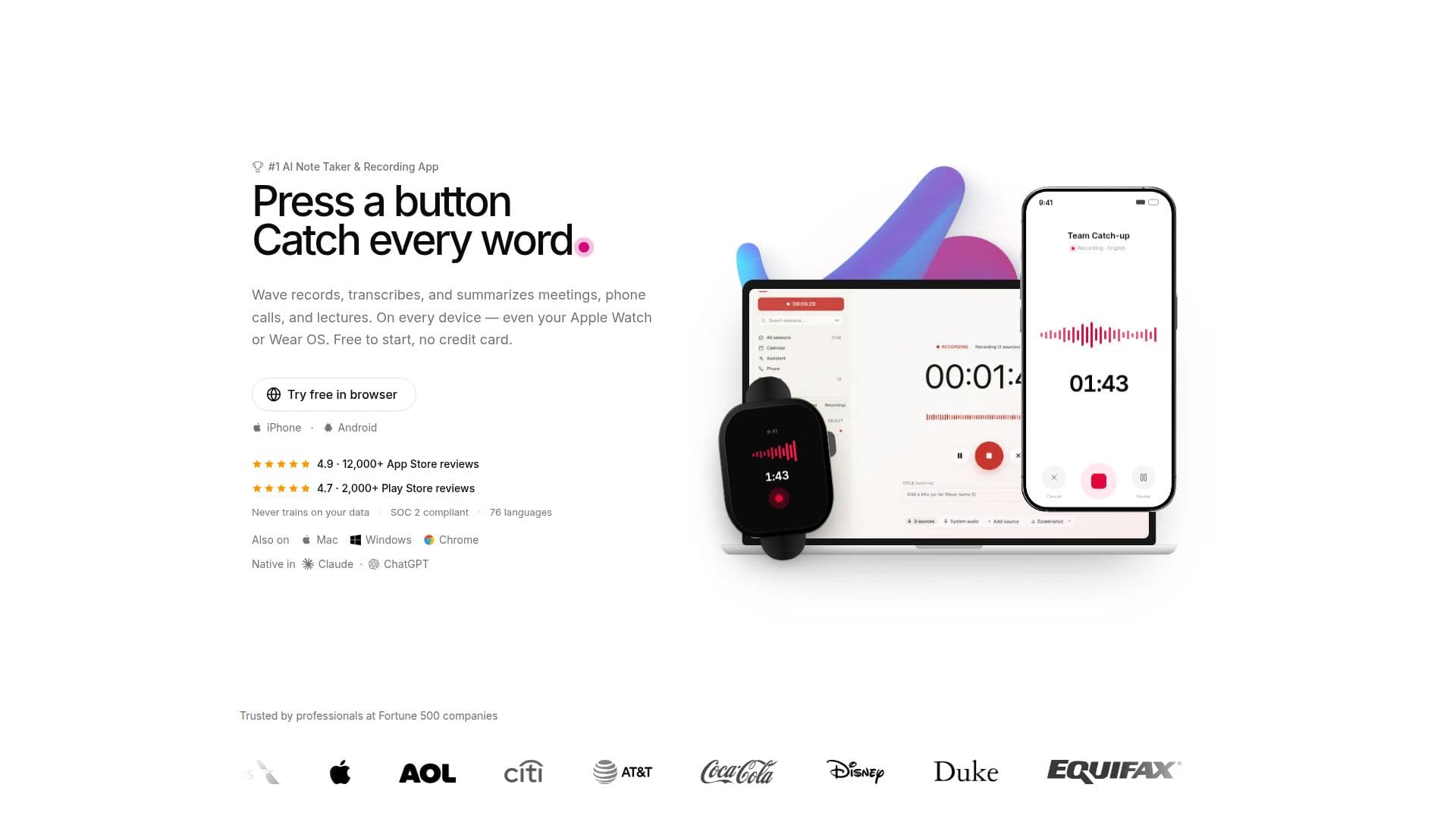 Wave - Prise de Notes AI screenshot