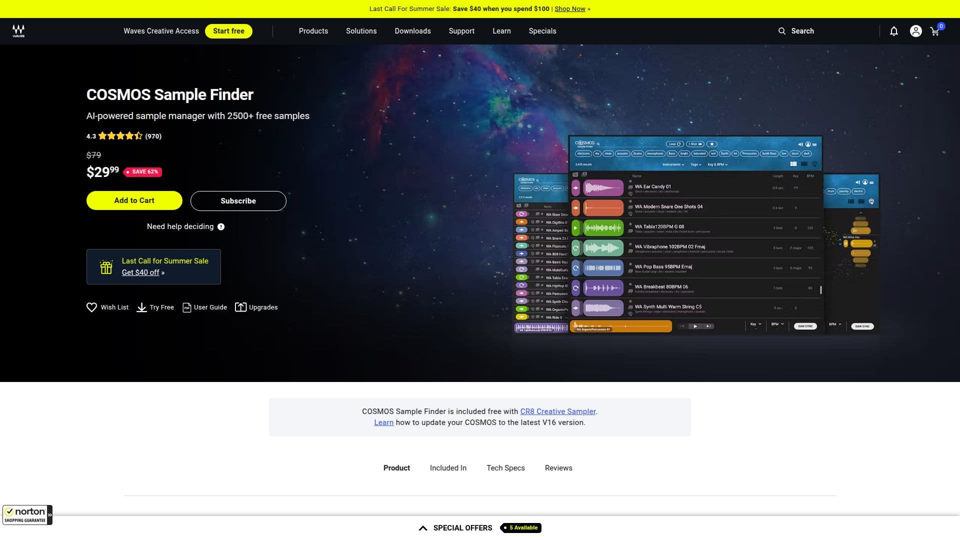 Waves COSMOS Sample Finder screenshot
