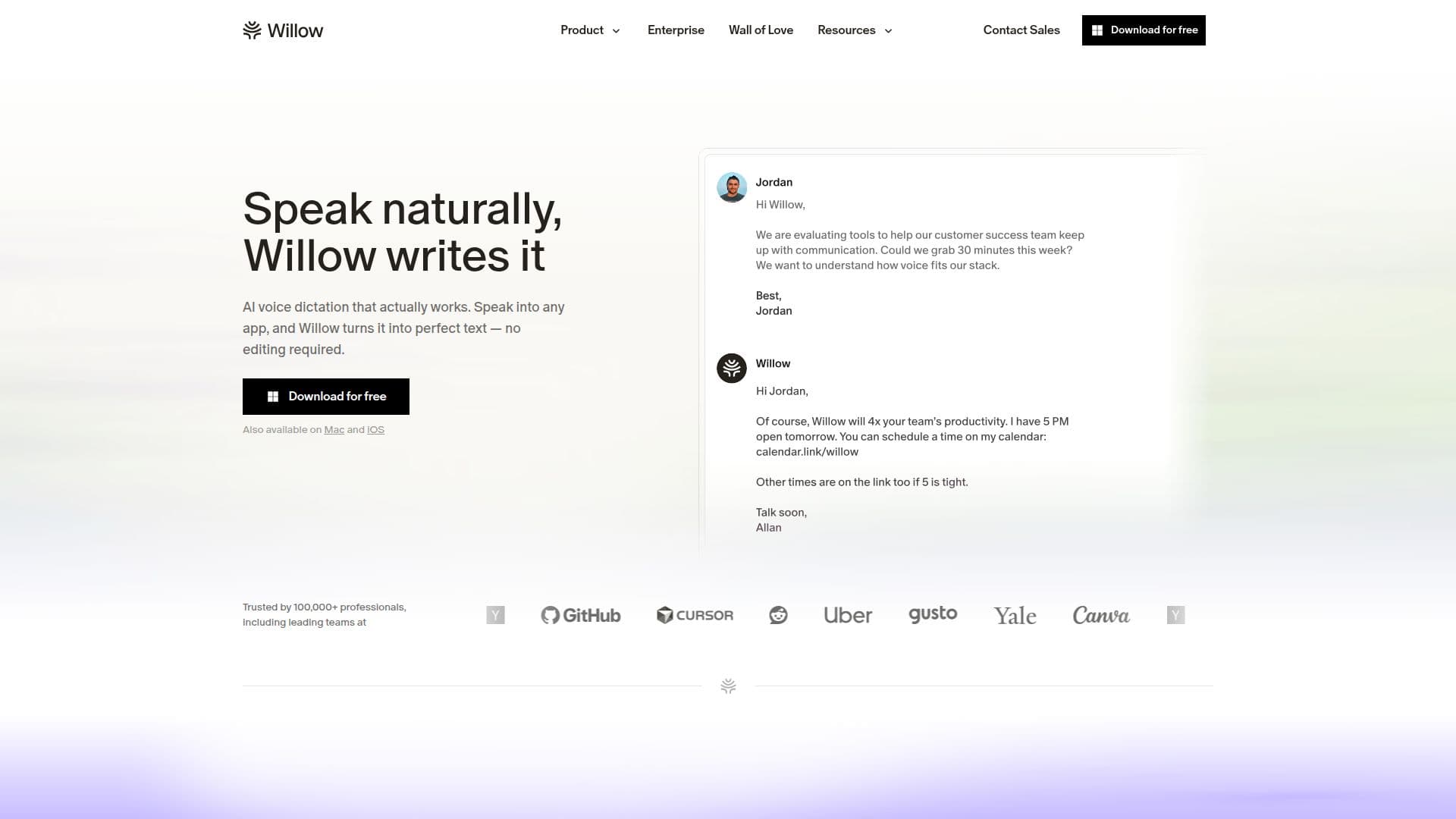 Willow Voice Dictation Software screenshot
