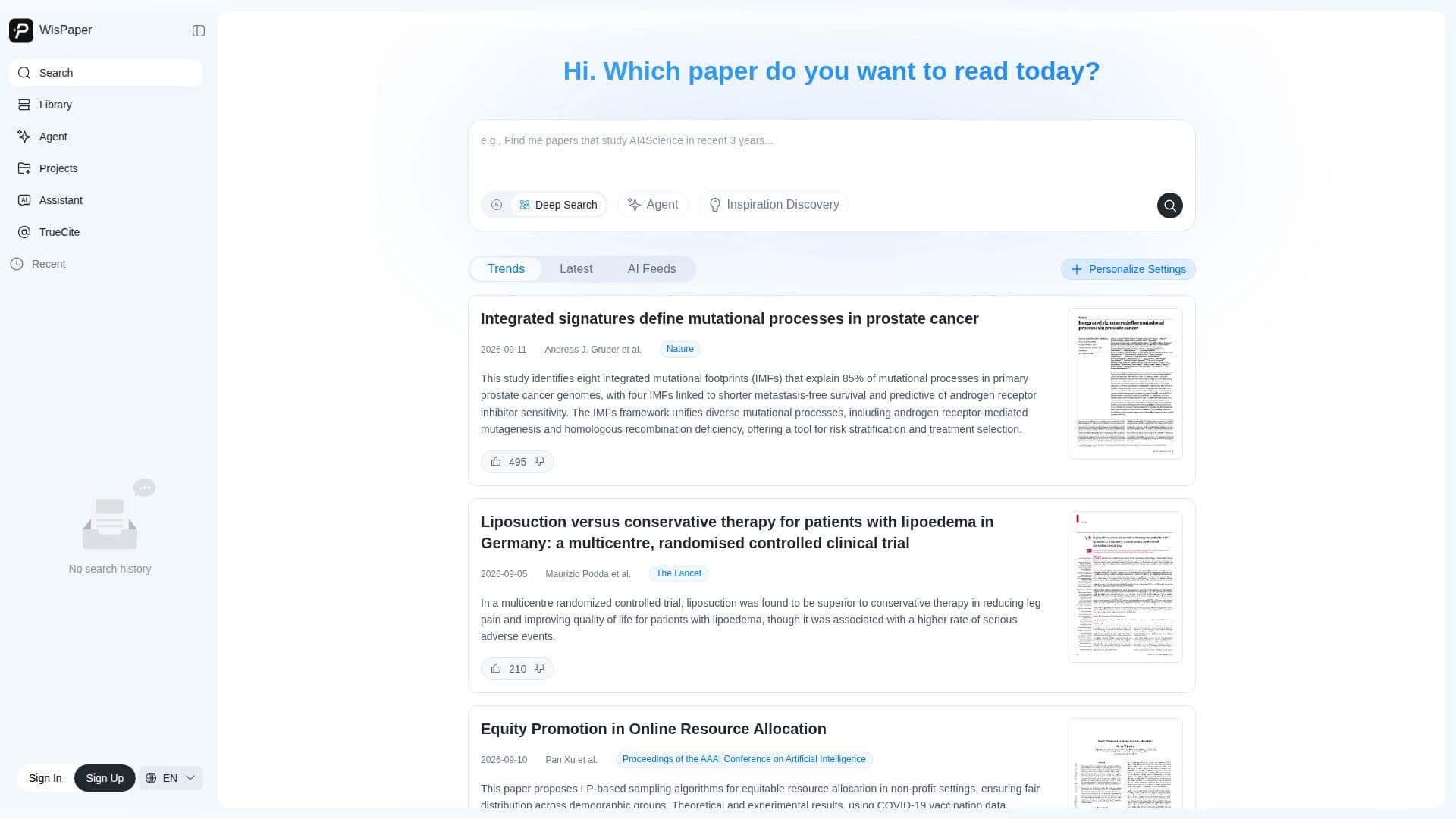 WisPaper Search - AI Literature Discovery screenshot