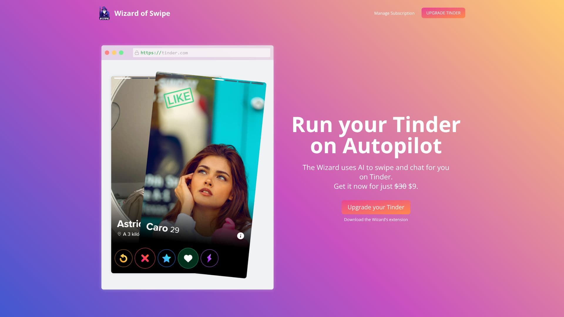 Tangkapan layar Autopilot untuk Tinder