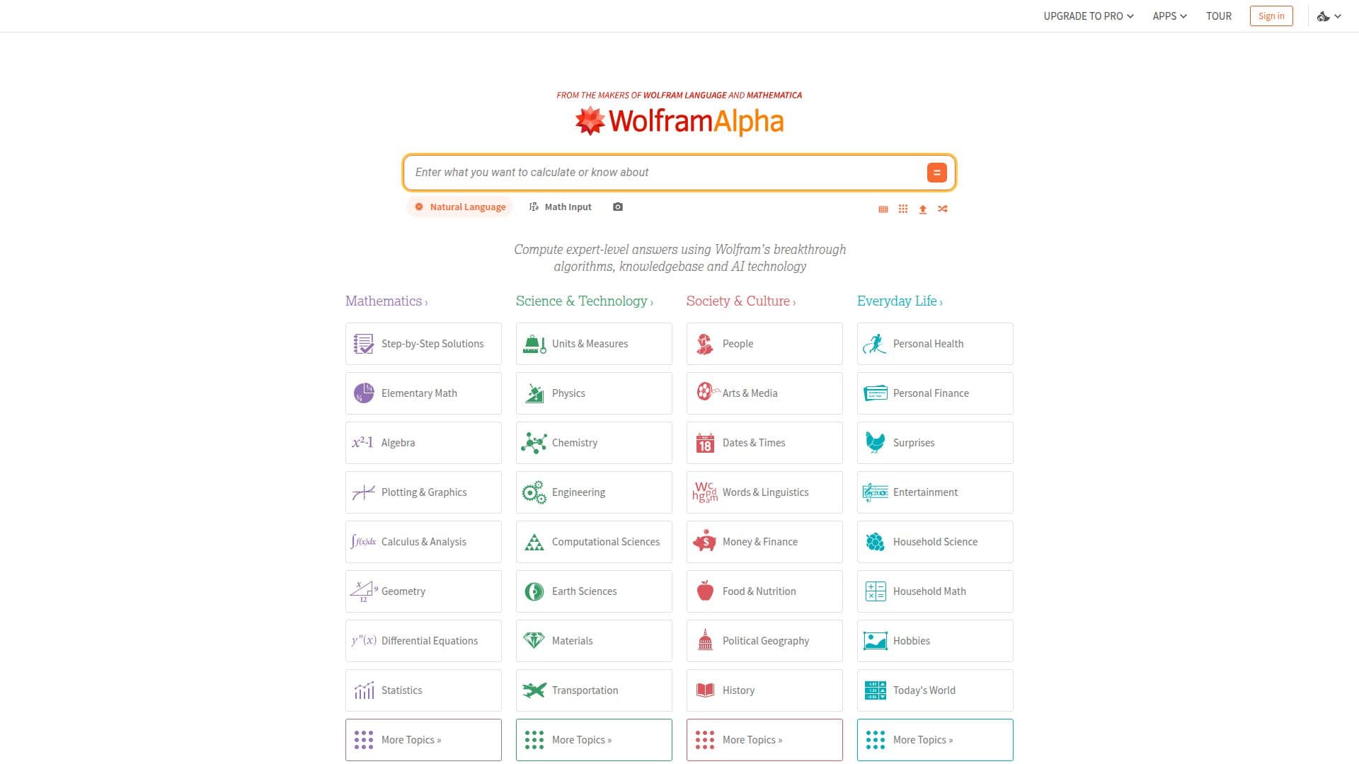 Screenshot von Wolfram|Alpha