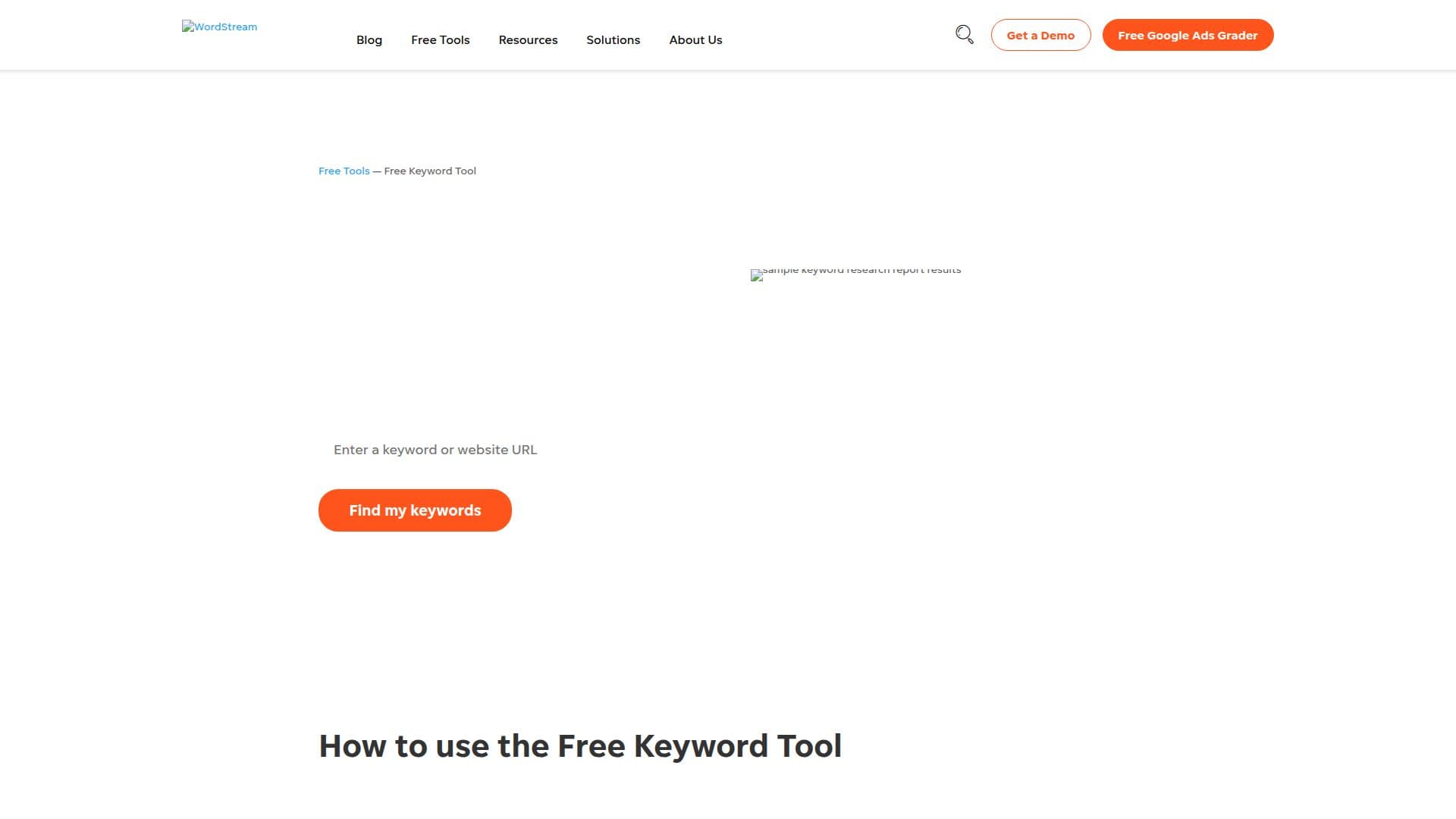 WordStream Free Keyword Tool screenshot