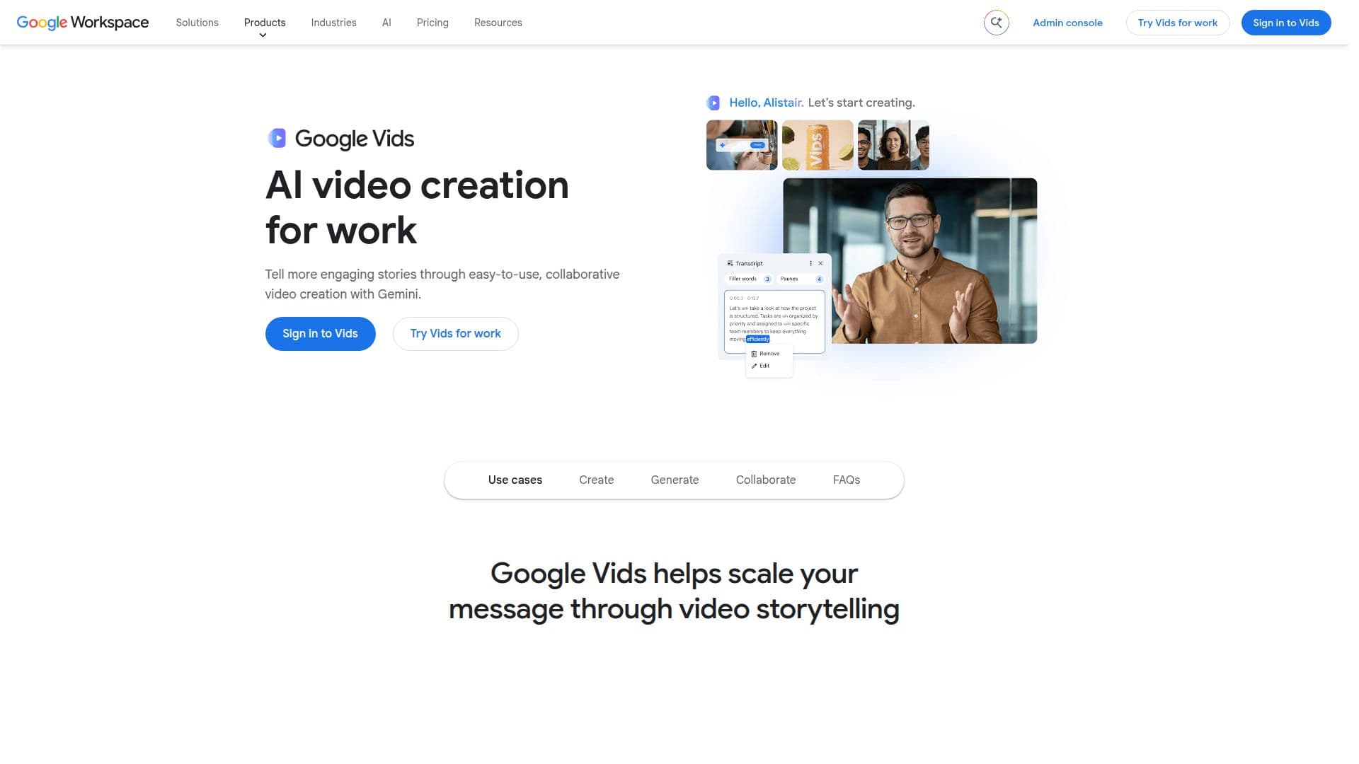 Capture d’écran de Google Vids : Créateur de vidéos AI