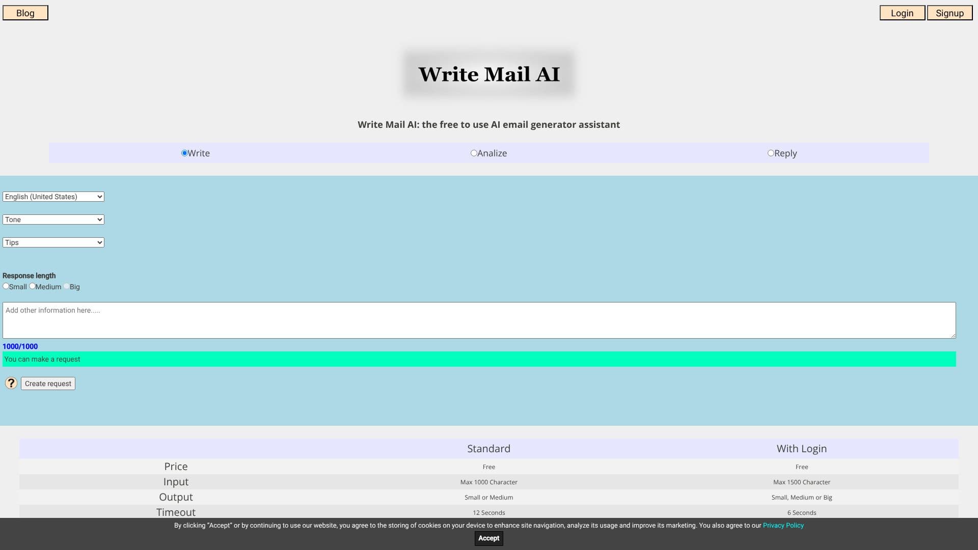 Screenshot von Write Mail AI