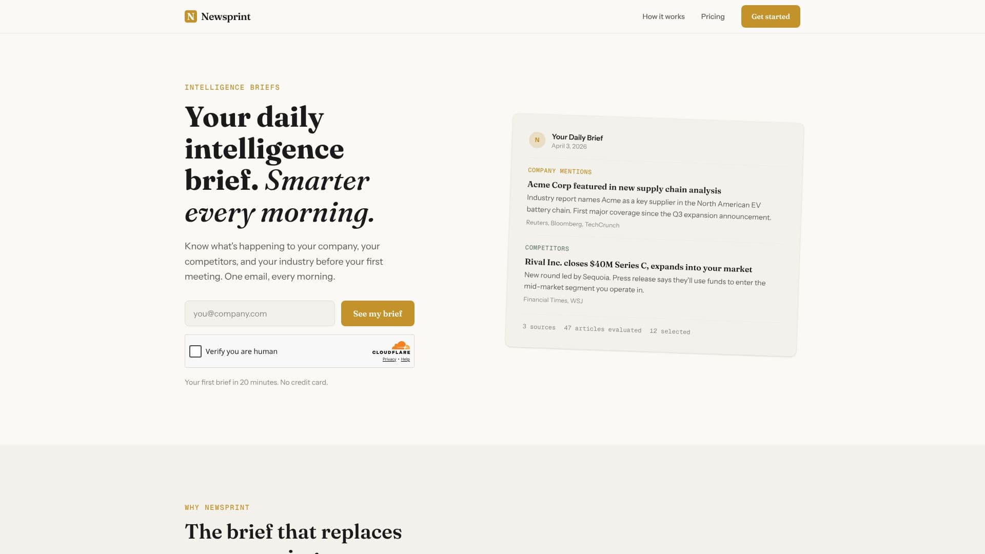 Screenshot von Newsprint: KI-gestützte Intelligence Briefs