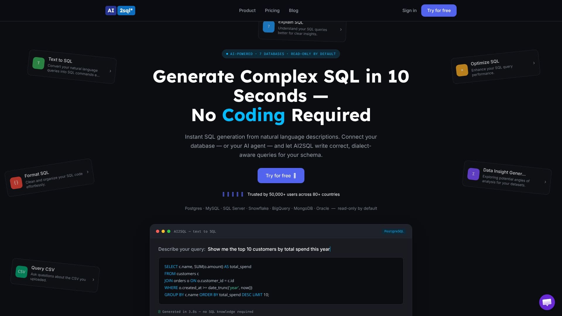 AI2SQL 스크린샷