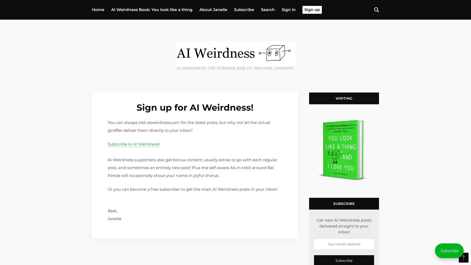 Capture d’écran de AI Weirdness Newsletter