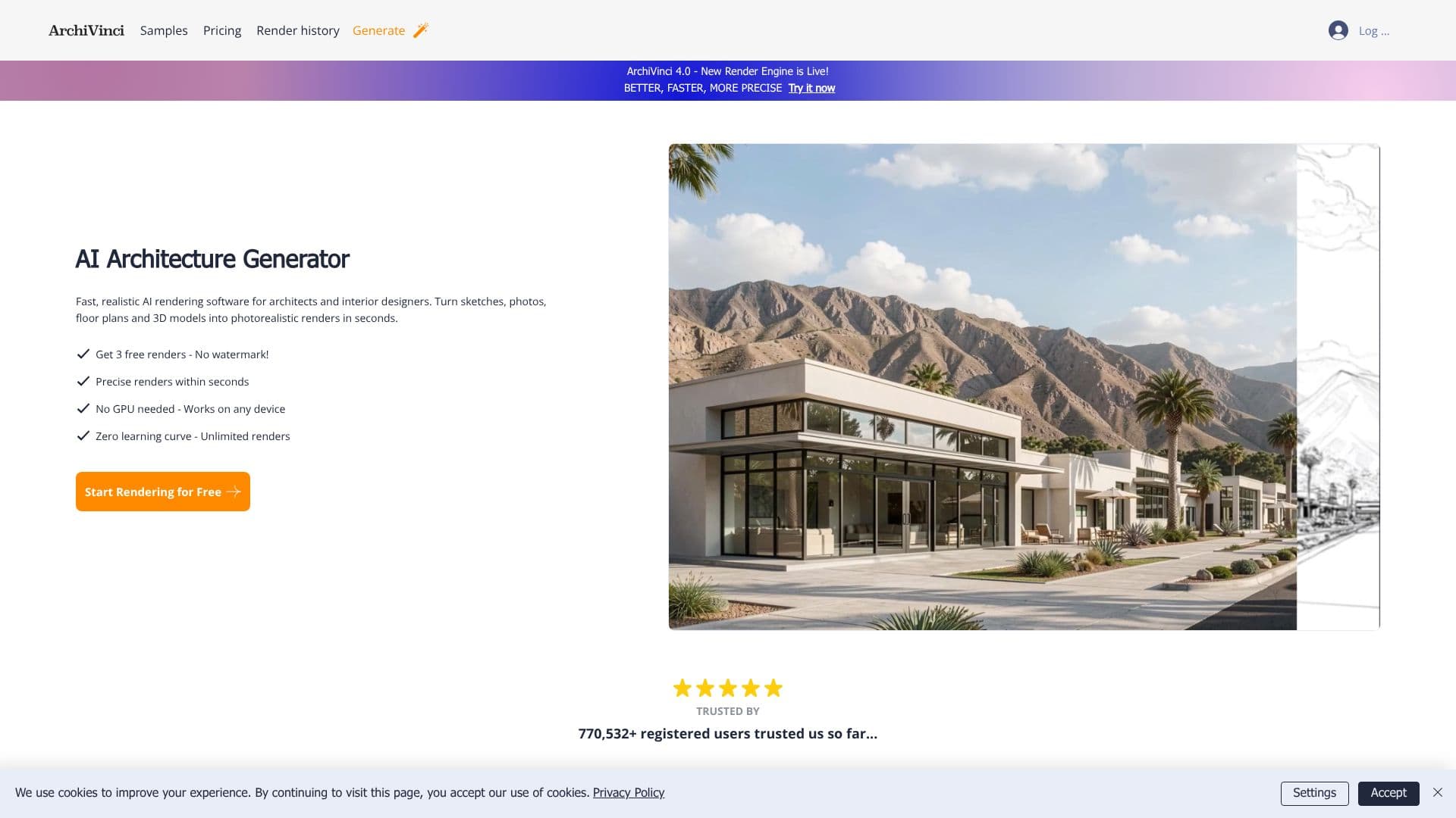 Screenshot von ArchiVinci AI Architektur-Generator