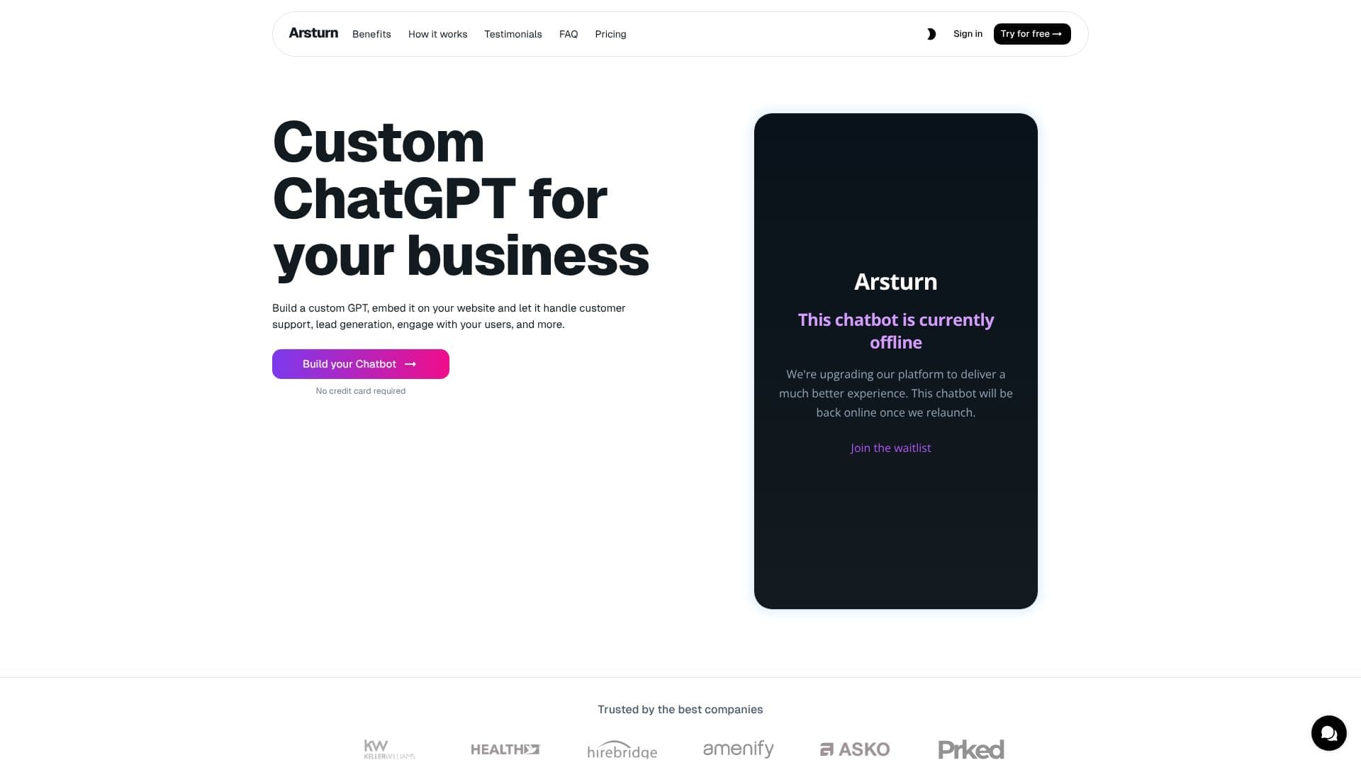 لقطة شاشة لـ Arsturn Custom ChatGPT Chatbots
