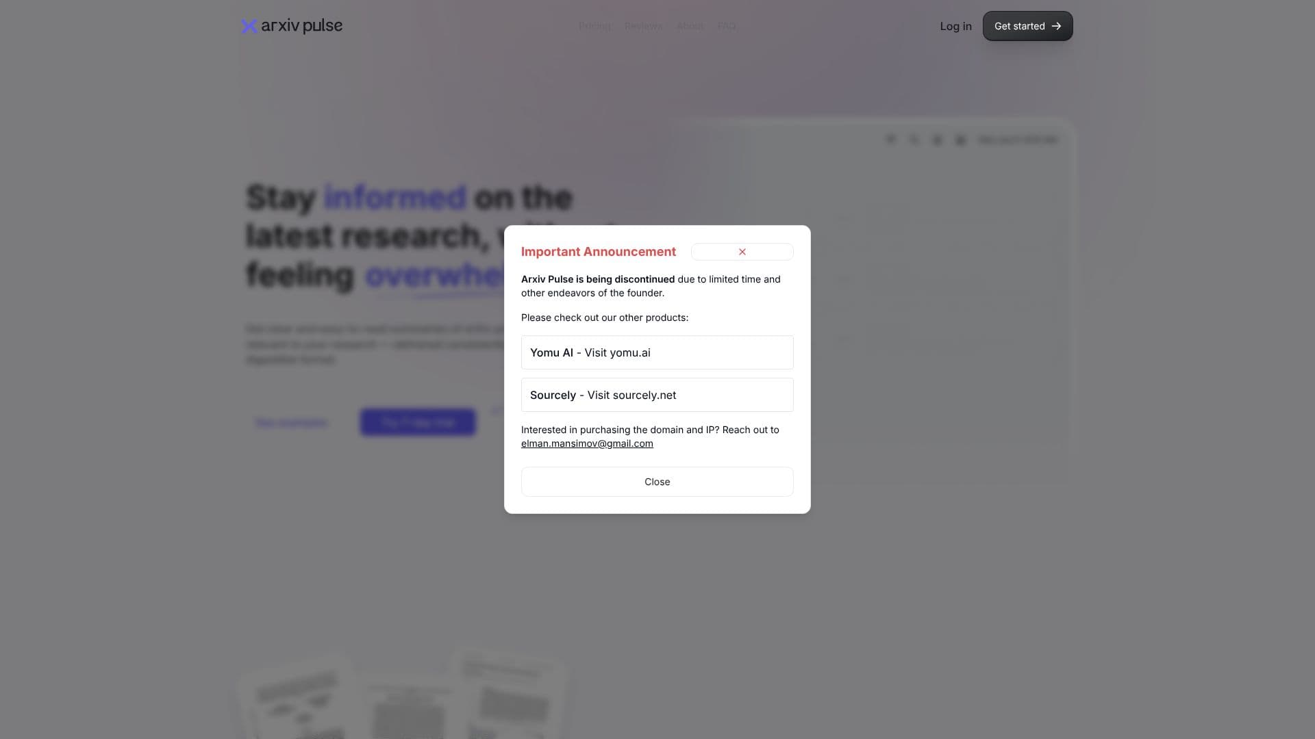 Screenshot von ArXiv Pulse