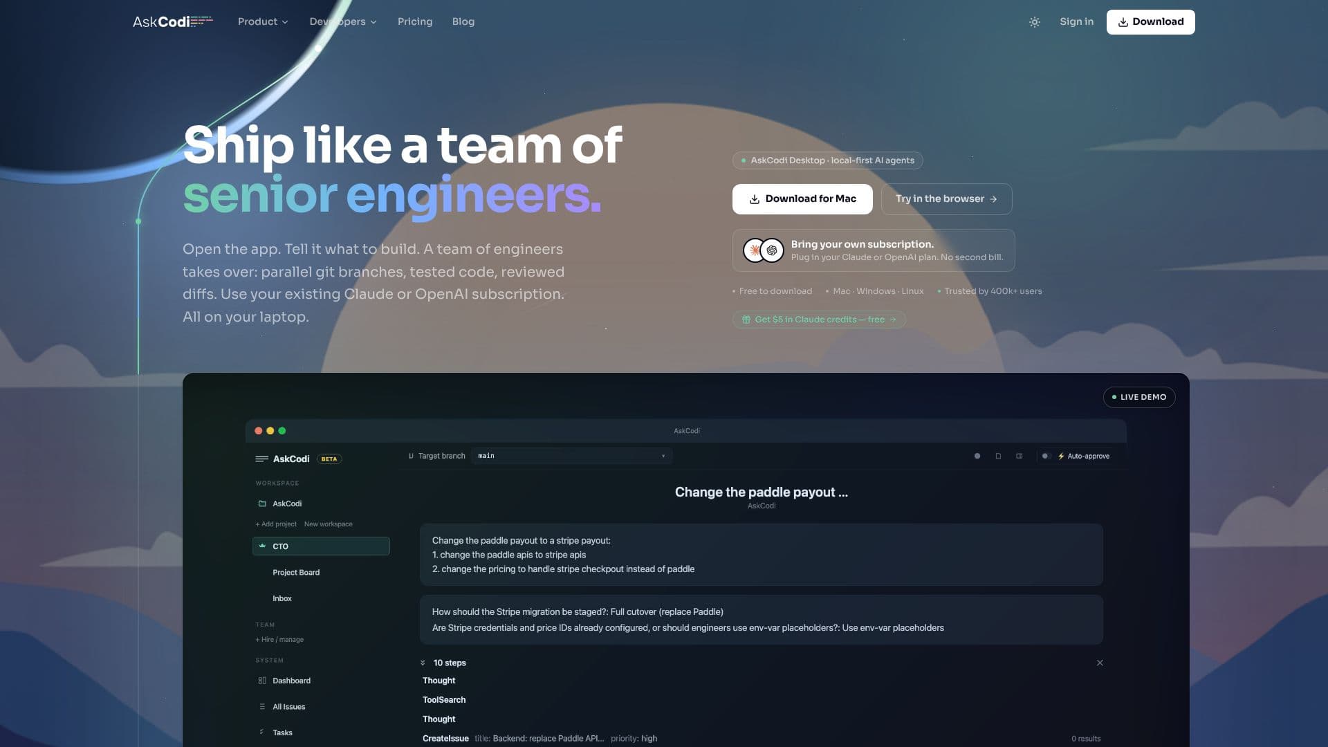 Captura de pantalla de AskCodi Desktop
