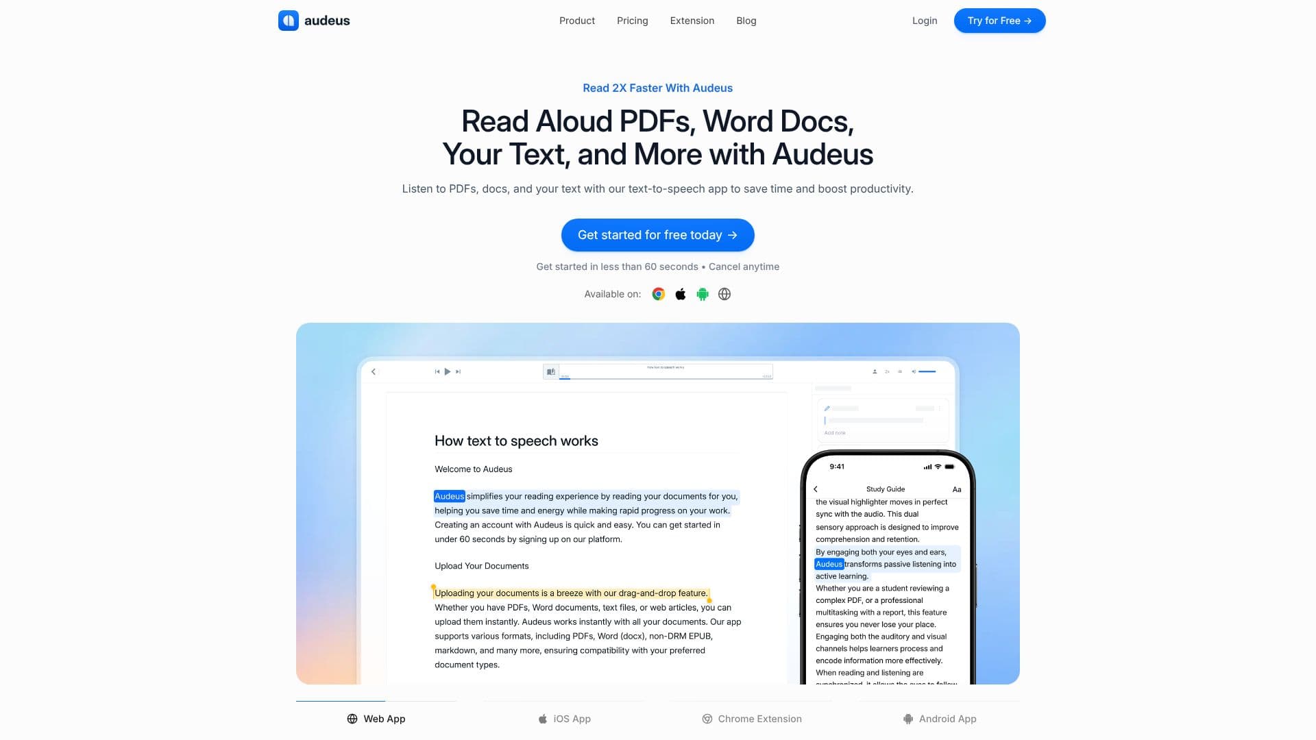 Screenshot von Audeus Text to Speech