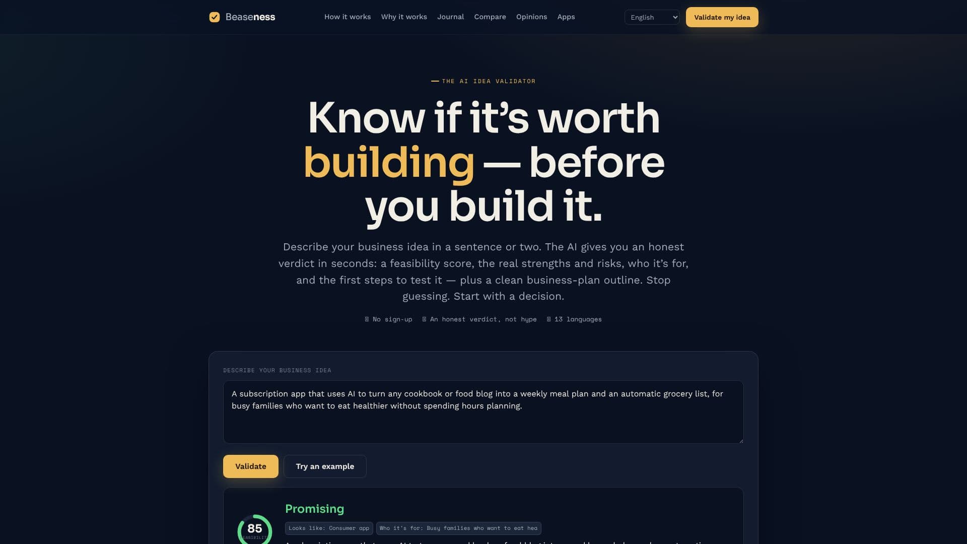 Beaseness AI Idea Validator screenshot