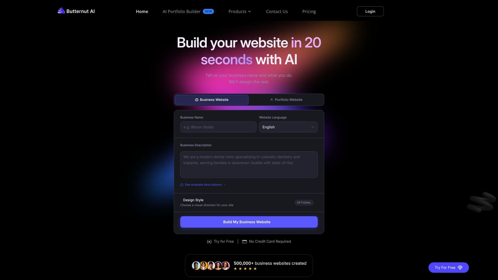 Butternut.ai ウェブサイトビルダー のスクリーンショット