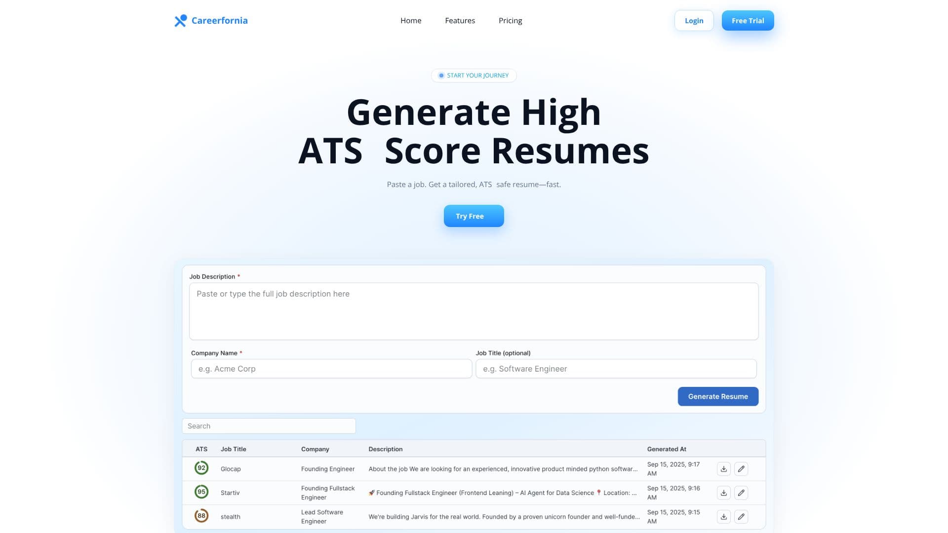 Careerfornia Resume Generator screenshot