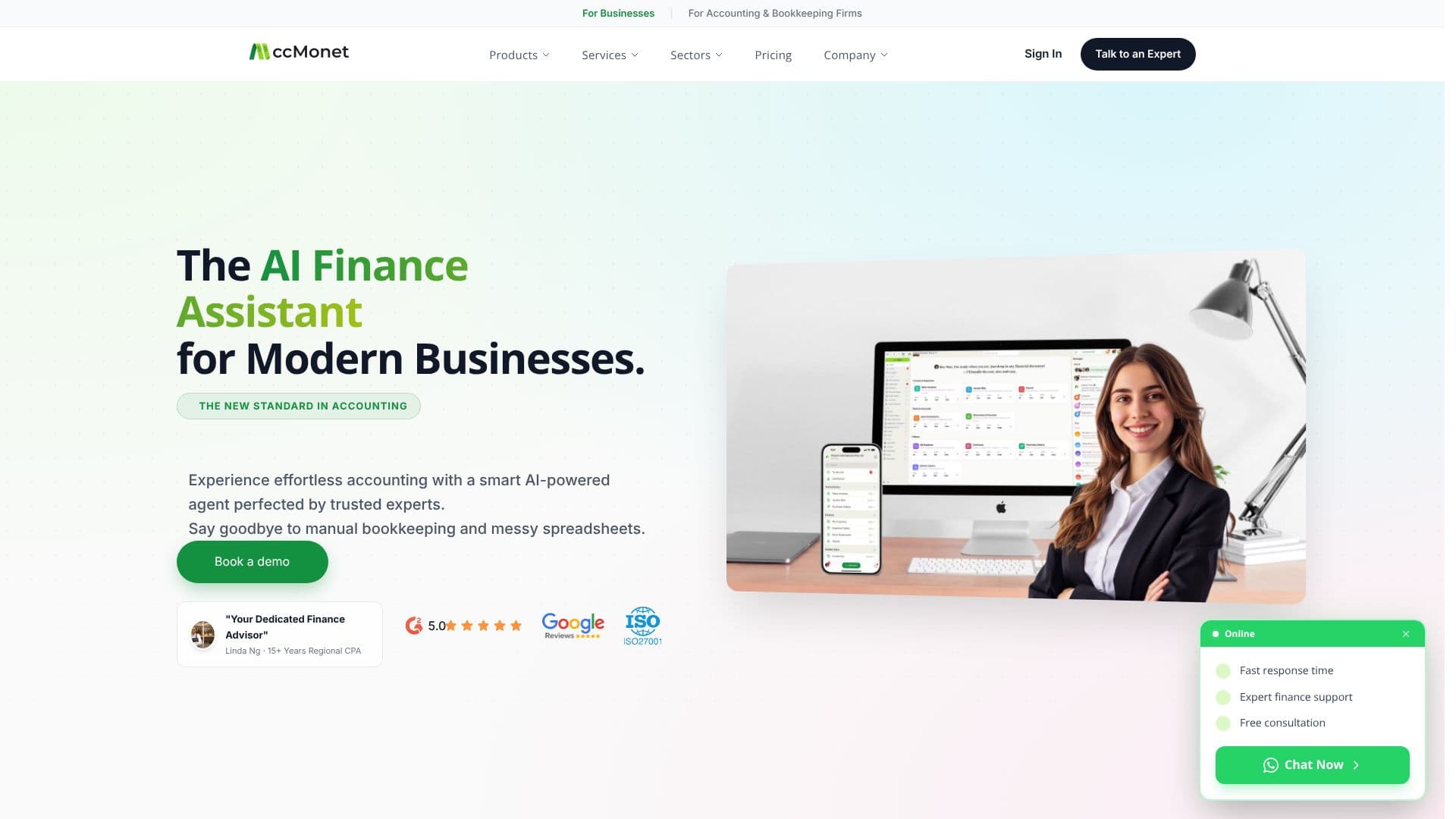 Screenshot von ccMonet AI Finanzassistent