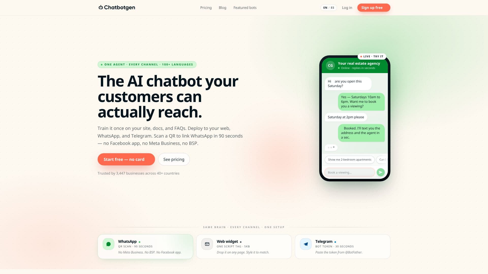 ChatbotGen — WhatsApp AIエージェント のスクリーンショット