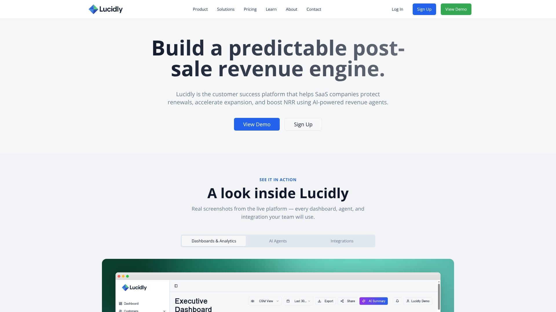 Tangkapan layar Lucidly — Platform Kesuksesan Pelanggan AI