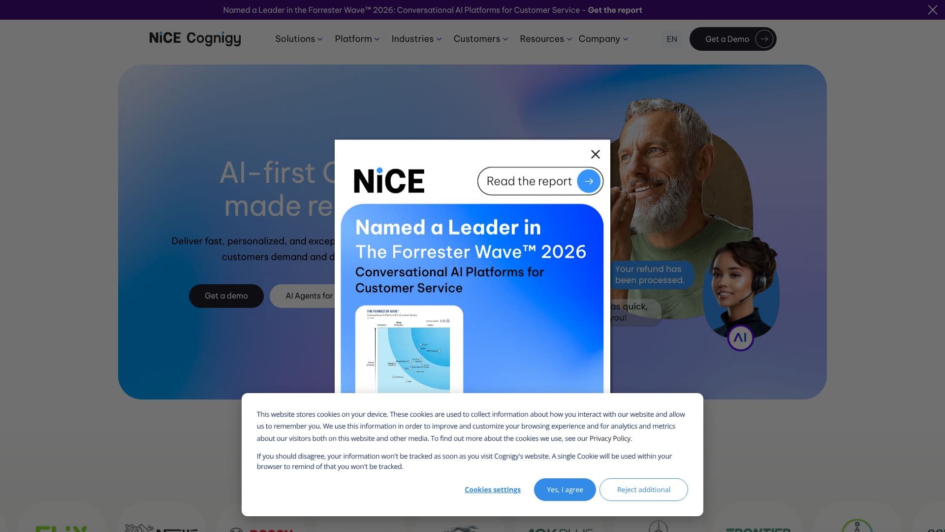 Screenshot von NiCE Cognigy AI Agents